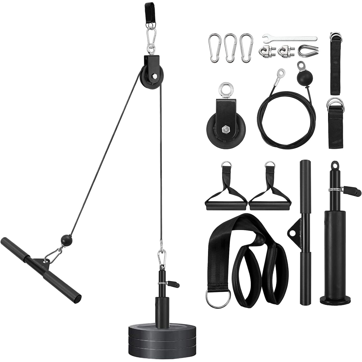 VINTEAM Fitness Pulley System, Pulley Cable Machine DIY Fitness Home Gym Equipment Workout Accessories with Tricep Rope, LAT Pull Down Bar, Gym Cable for Triceps Extensions, Biceps Curl, Forearm