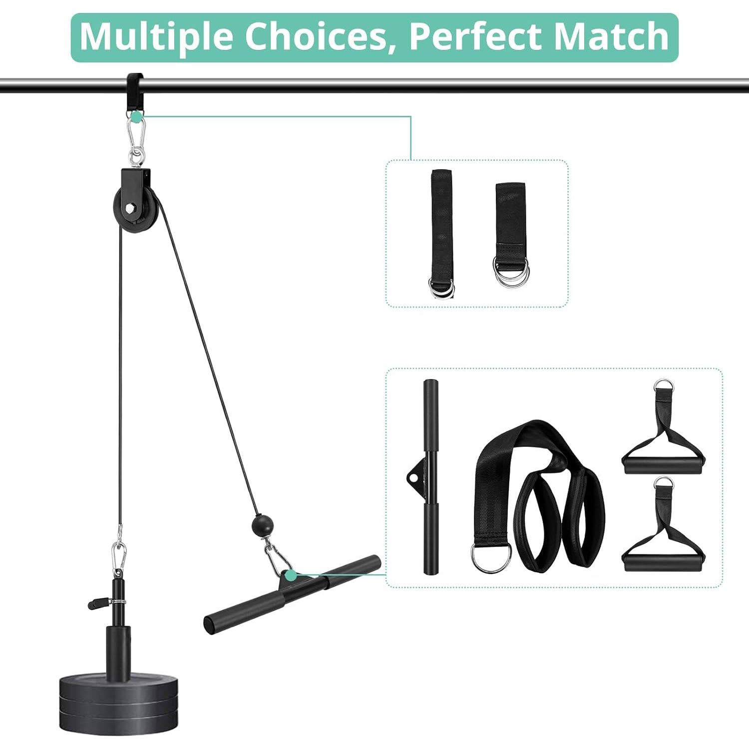 VINTEAM Fitness Pulley System, Pulley Cable Machine DIY Fitness Home Gym Equipment Workout Accessories with Tricep Rope, LAT Pull Down Bar, Gym Cable for Triceps Extensions, Biceps Curl, Forearm