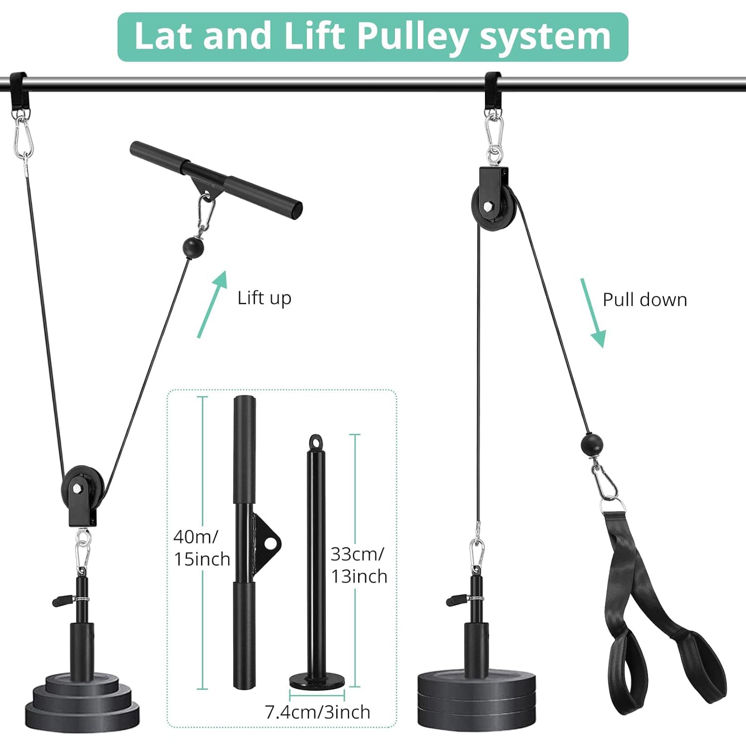 VINTEAM Fitness Pulley System, Pulley Cable Machine DIY Fitness Home Gym Equipment Workout Accessories with Tricep Rope, LAT Pull Down Bar, Gym Cable for Triceps Extensions, Biceps Curl, Forearm