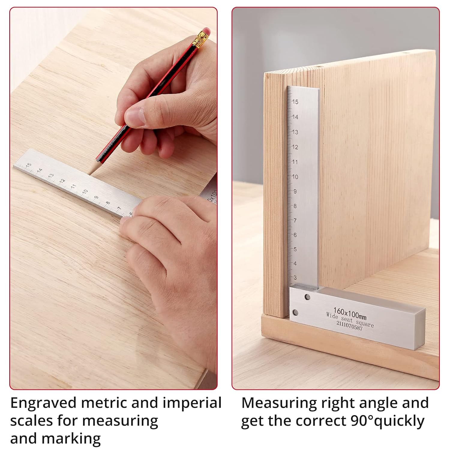 XUNTOP 4PCS Machinist Square 2, 3, 4 and 6 inch Squares Combinations, 90-Degree Right Angle Engineer Set Hardened Angle Ruler Hard Steel Construction Ideal for Precision Layout and Measurement Work