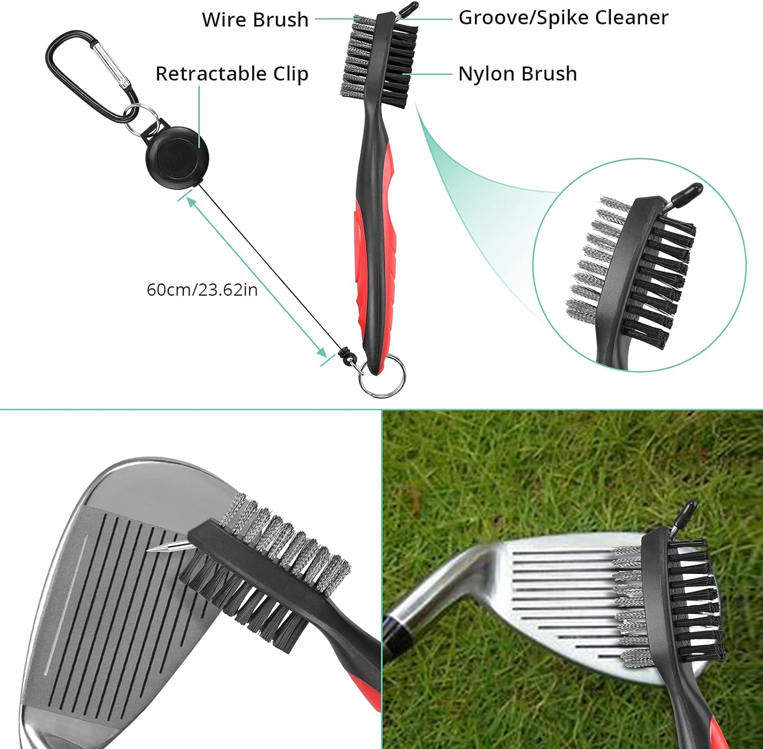 VINTEAM Golf Accessories Gift Set, Golf Towel, Golf Club Brush with Groove Cleaner, Foldable Divot Repair Tool with Ball Marker, Club Groove Cleaner Set and Golf Tee Holder - Golf Club Cleaning Kit