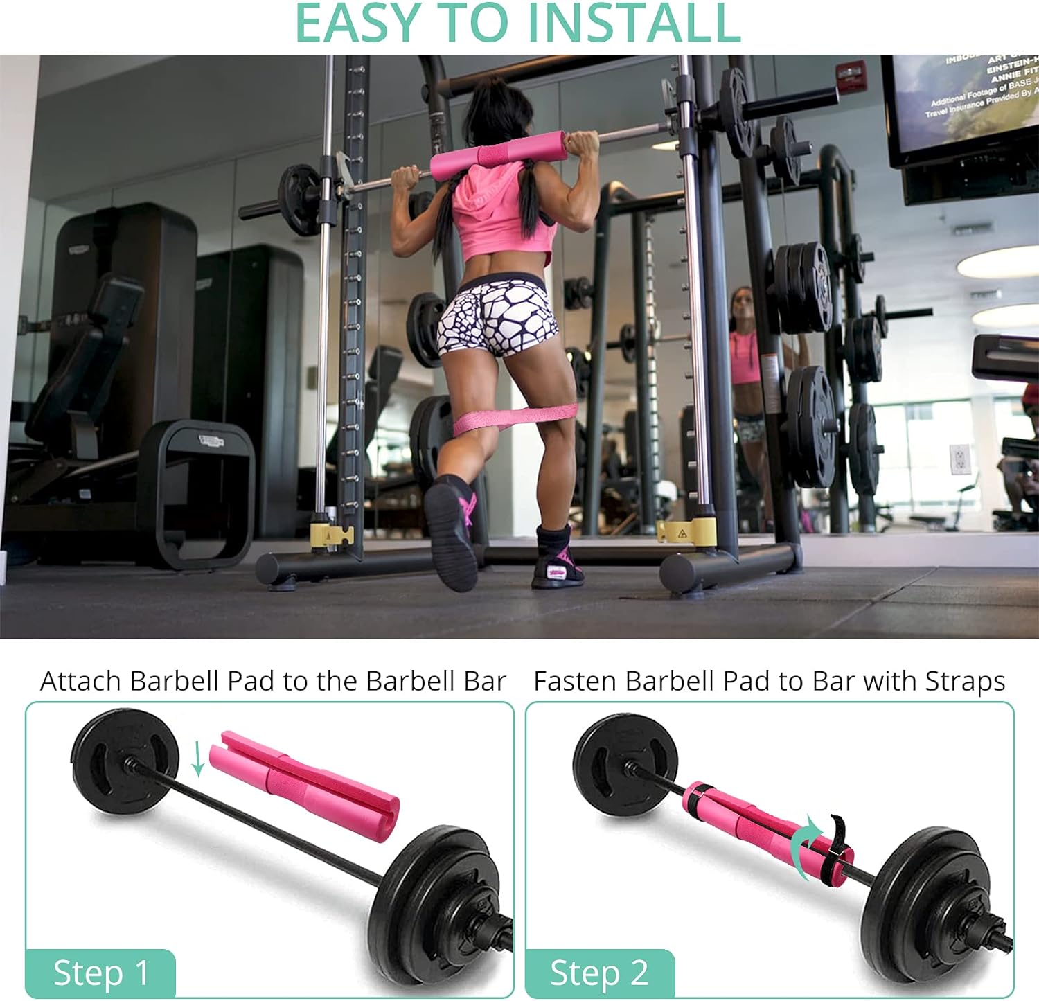 VINTEAM Barbell Pad Set for Squats Hip Thrusts Upgraded Bar Neck Pads Workout Foam Weightlifting Cushion with 2 Gym Ankle Straps 2 Hip Resistance Bands Fits Standard Olympic Bars with a Carry Bag