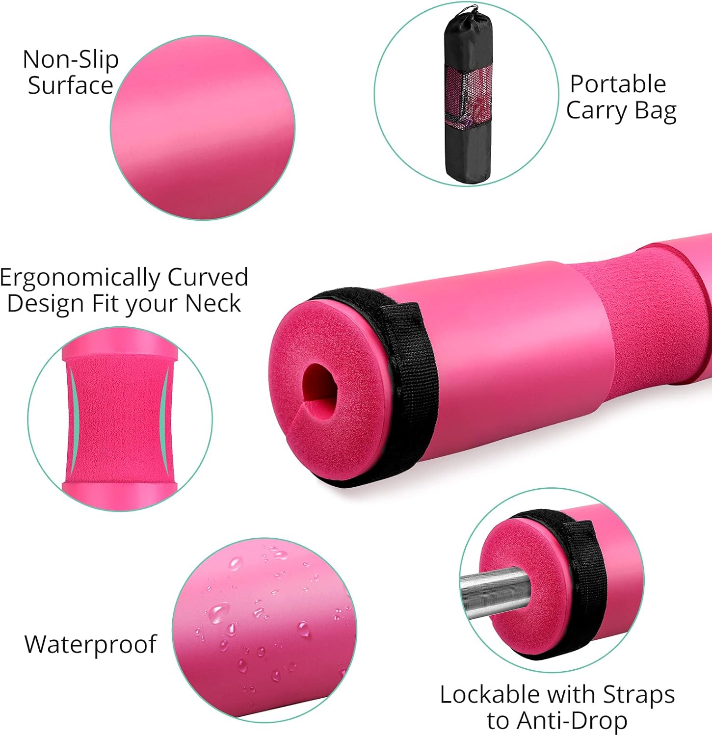 VINTEAM Barbell Pad Set for Squats Hip Thrusts Upgraded Bar Neck Pads Workout Foam Weightlifting Cushion with 2 Gym Ankle Straps 2 Hip Resistance Bands Fits Standard Olympic Bars with a Carry Bag