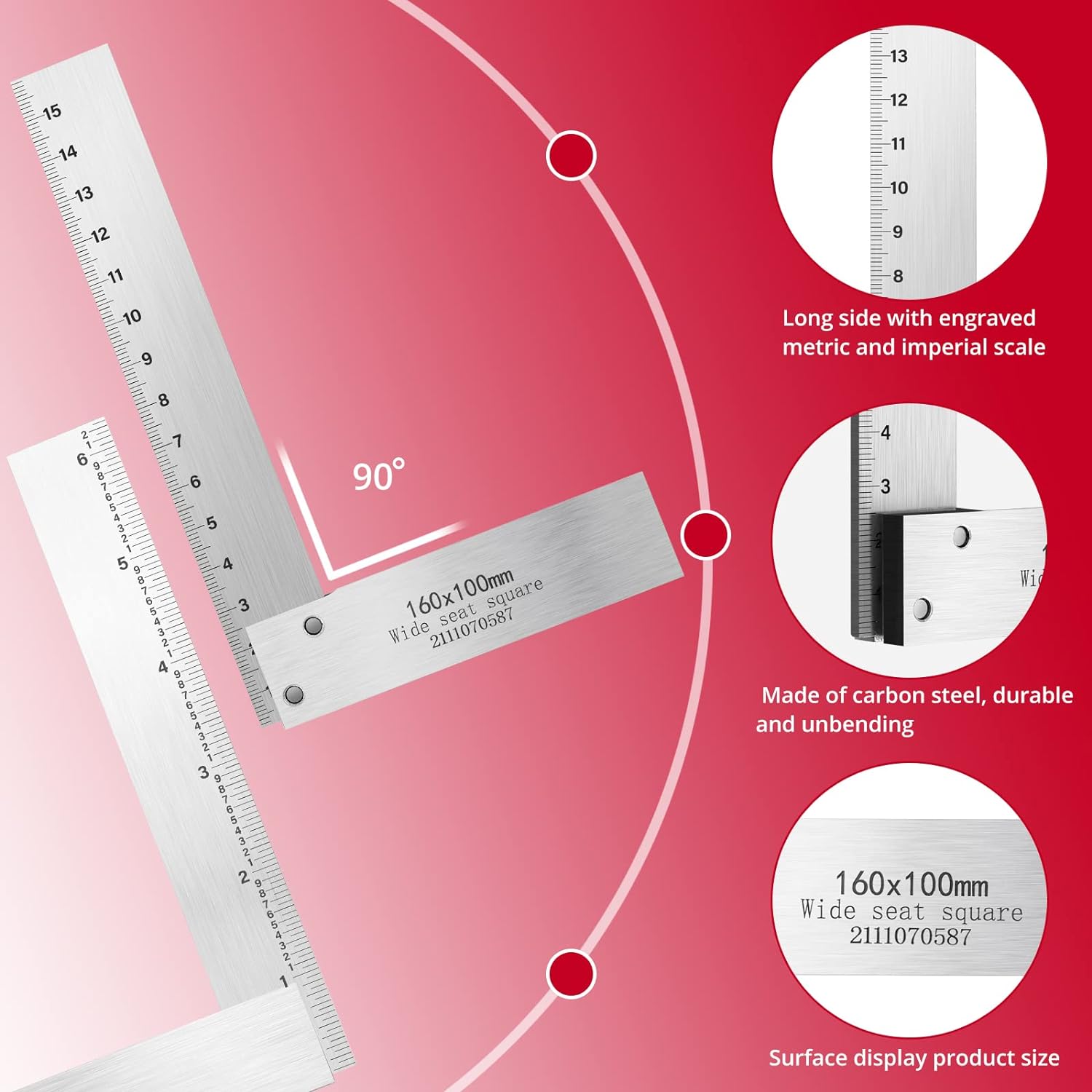 XUNTOP 4PCS Machinist Square 2, 3, 4 and 6 inch Squares Combinations, 90-Degree Right Angle Engineer Set Hardened Angle Ruler Hard Steel Construction Ideal for Precision Layout and Measurement Work