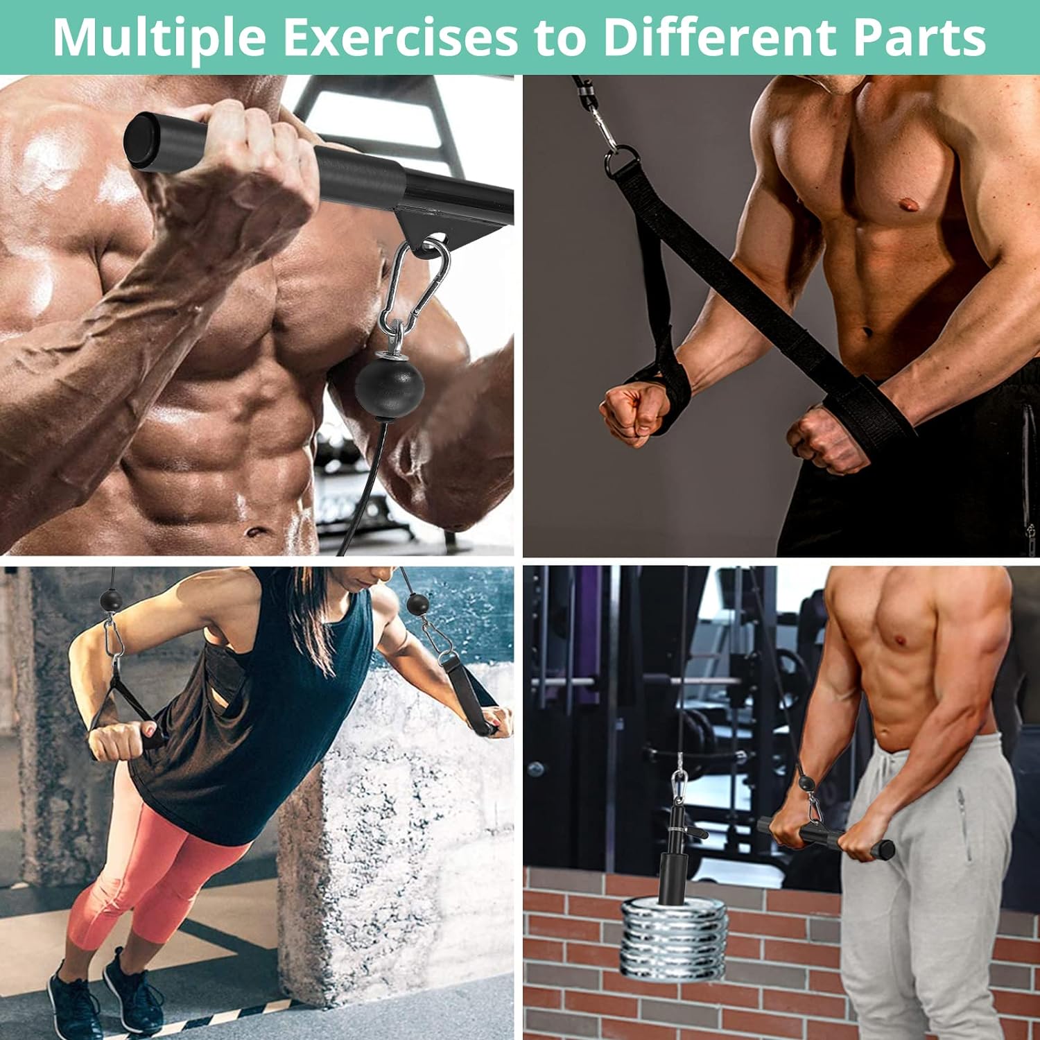 VINTEAM Fitness Pulley System, Pulley Cable Machine DIY Fitness Home Gym Equipment Workout Accessories with Tricep Rope, LAT Pull Down Bar, Gym Cable for Triceps Extensions, Biceps Curl, Forearm