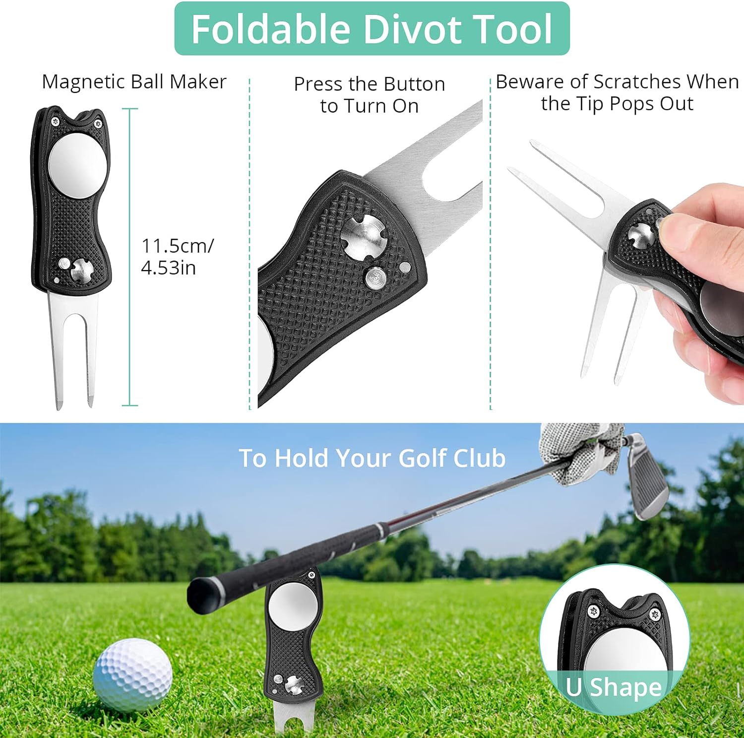 VINTEAM Golf Accessories Gift Set, Golf Towel, Golf Club Brush with Groove Cleaner, Foldable Divot Repair Tool with Ball Marker, Club Groove Cleaner Set and Golf Tee Holder - Golf Club Cleaning Kit