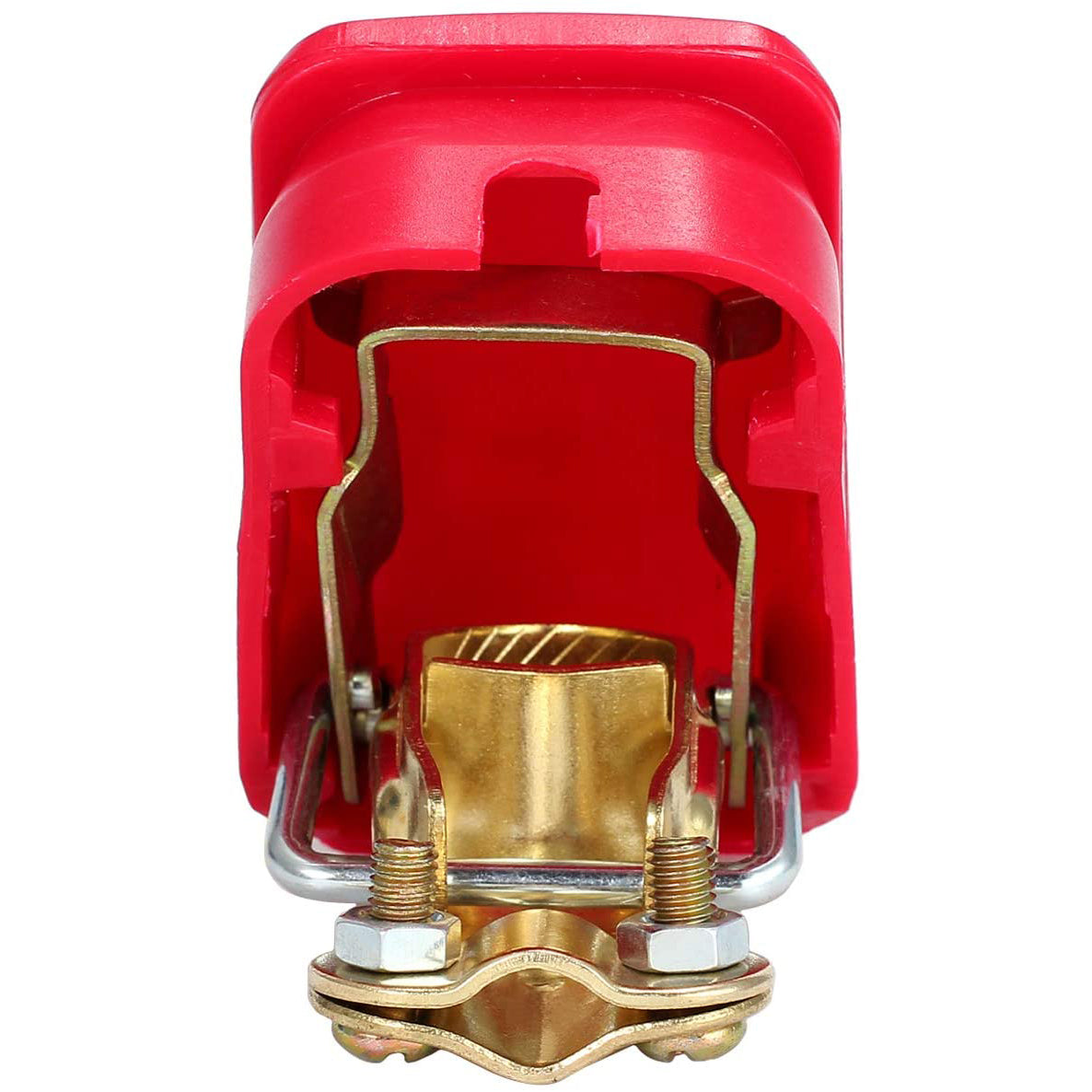 VinTeam 2 Pairs Quick Release Battery Terminal Connectors Quick Disconnect Terminals Brass Battery Terminal Clamps with Red (+) and Blue (-) Cover for Top Post Battery