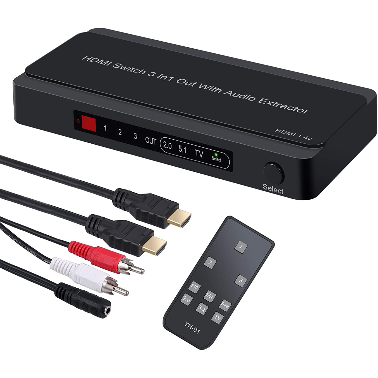 VinTeam HDMI Switch with Audio Extractor 4K 3D HDMI to HDMI and Optical Toslink SPDIF or RCA Audio Output Support PIP for DVD HD Player PS4 Etc
