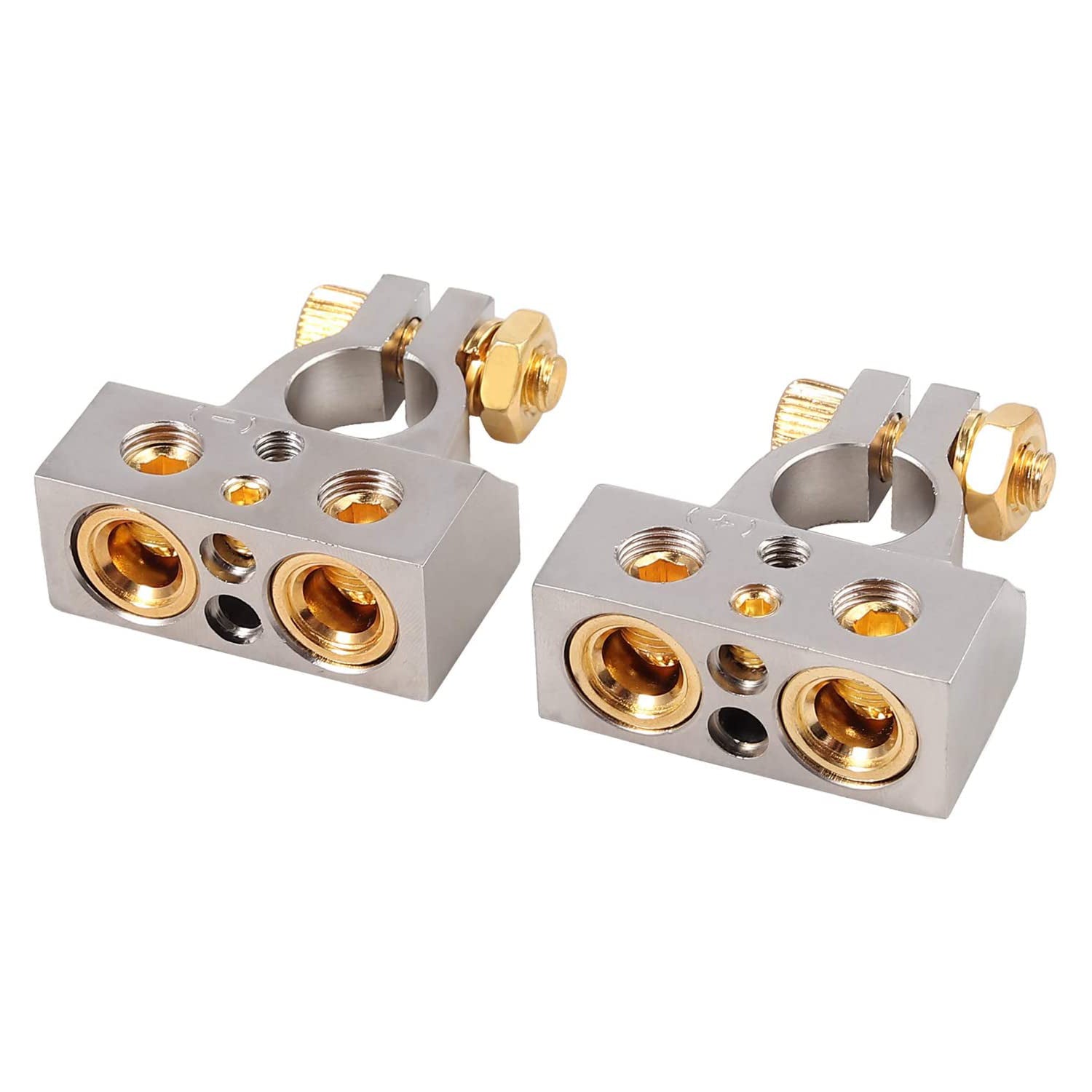 VinTeam Car Battery Terminal Connectors Kit 0/4/8 Or 10 Gauge AWG Positive & Negative Battery Terminal Clamp and Shims (Pair)+/- Battery Terminals for Car Auto Caravan Marine Boat Motorhome