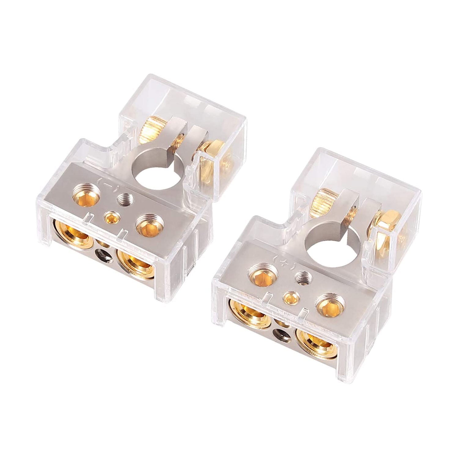 VinTeam Car Battery Terminal Connectors Kit 0/4/8 Or 10 Gauge AWG Positive & Negative Battery Terminal Clamp and Shims (Pair)+/- Battery Terminals for Car Auto Caravan Marine Boat Motorhome