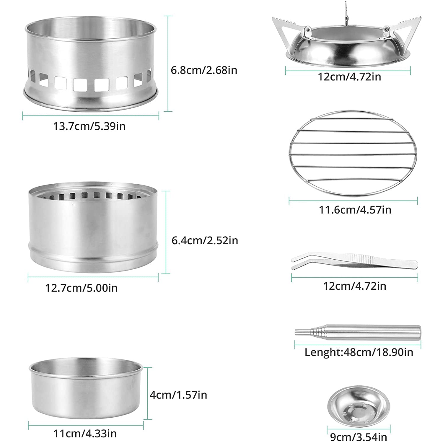 VINTEAM Camping Stove, Wood Stove Stainless Steel Backpacking Stove Potable Wood Burning Stoves with Carrying Bag for Picnic BBQ Camp Hiking with Grill Grid