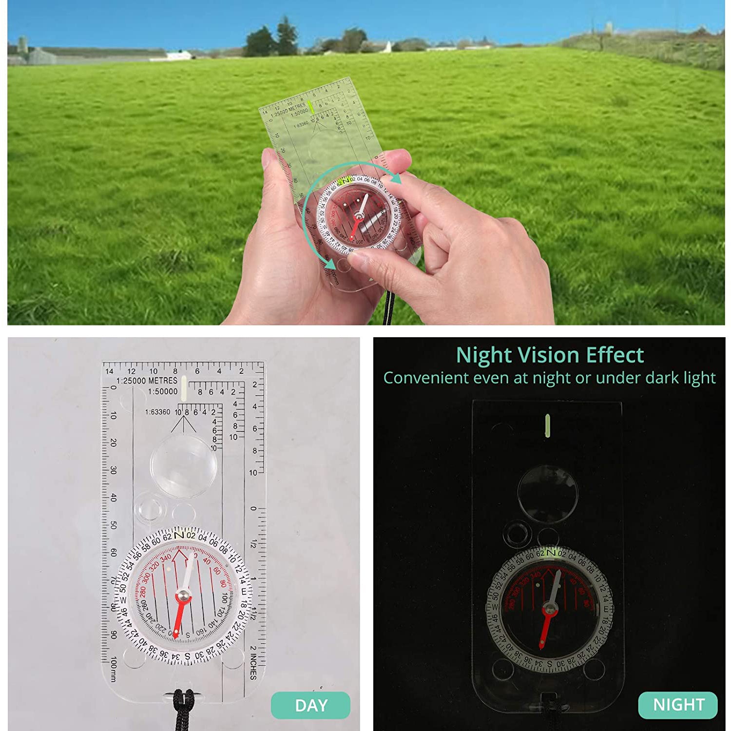 VinTeam Navigation Compass, Explorer Compass for Expedition Map Reading, Lightweight Map Ruler, Orienteering Compass with Adjustable Declination for Survival Hiking-Fully Waterproof with Carrying Bag