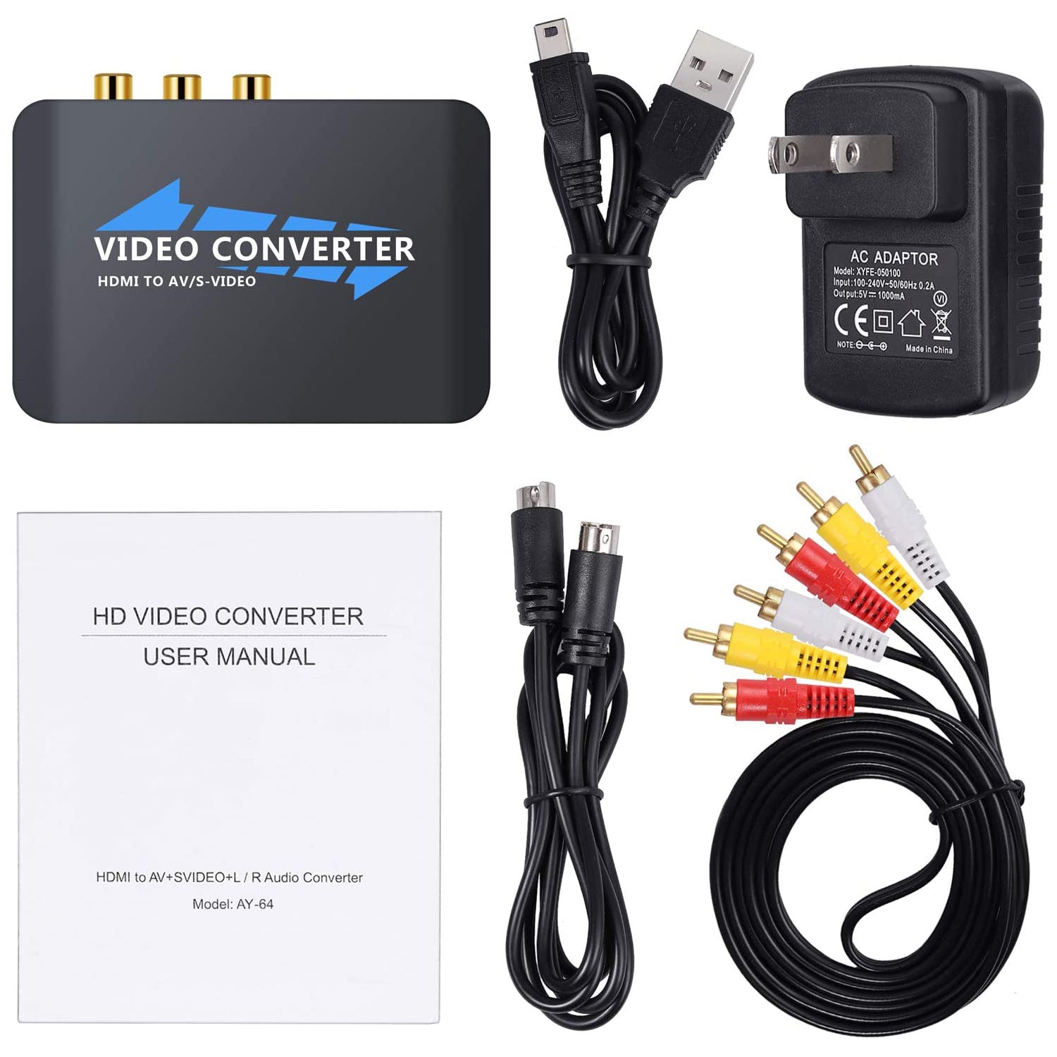 VinTeam HDMI to AV S-Video Converter 1080P HDMI to Composite 3RCA AV CVBS S-Video R/L Audio Converter Upscaler Support PAL/NTSC with RCA/S-Video Cable for PC PS3 TV STB VHS VCR Camera DVD
