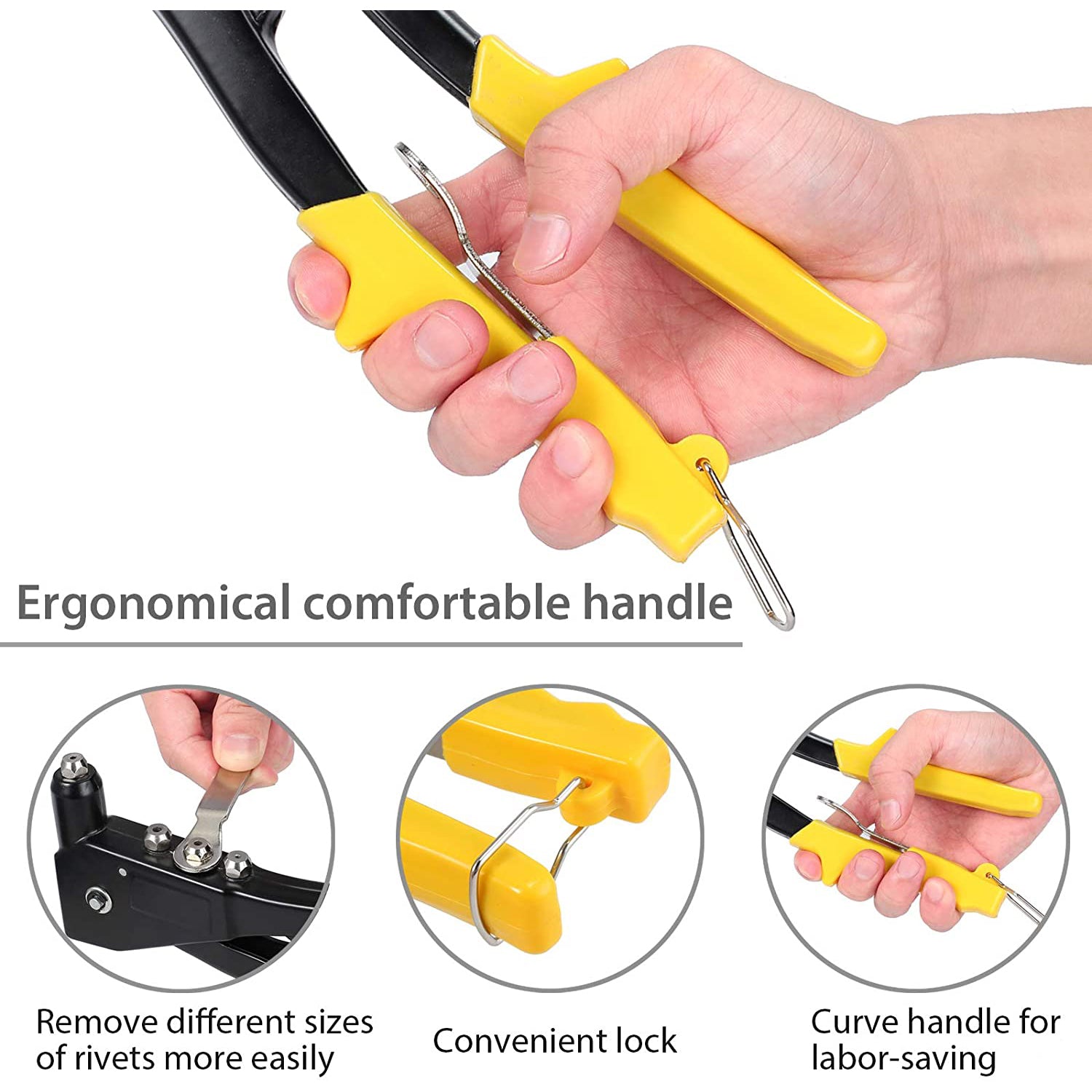 VinTeam Professional Pop Rivet Gun with 200 Rivets Hand Repair Tools Riveter, Heavy Duty Hand Riveter Set for Metal, Wooden and Plastic