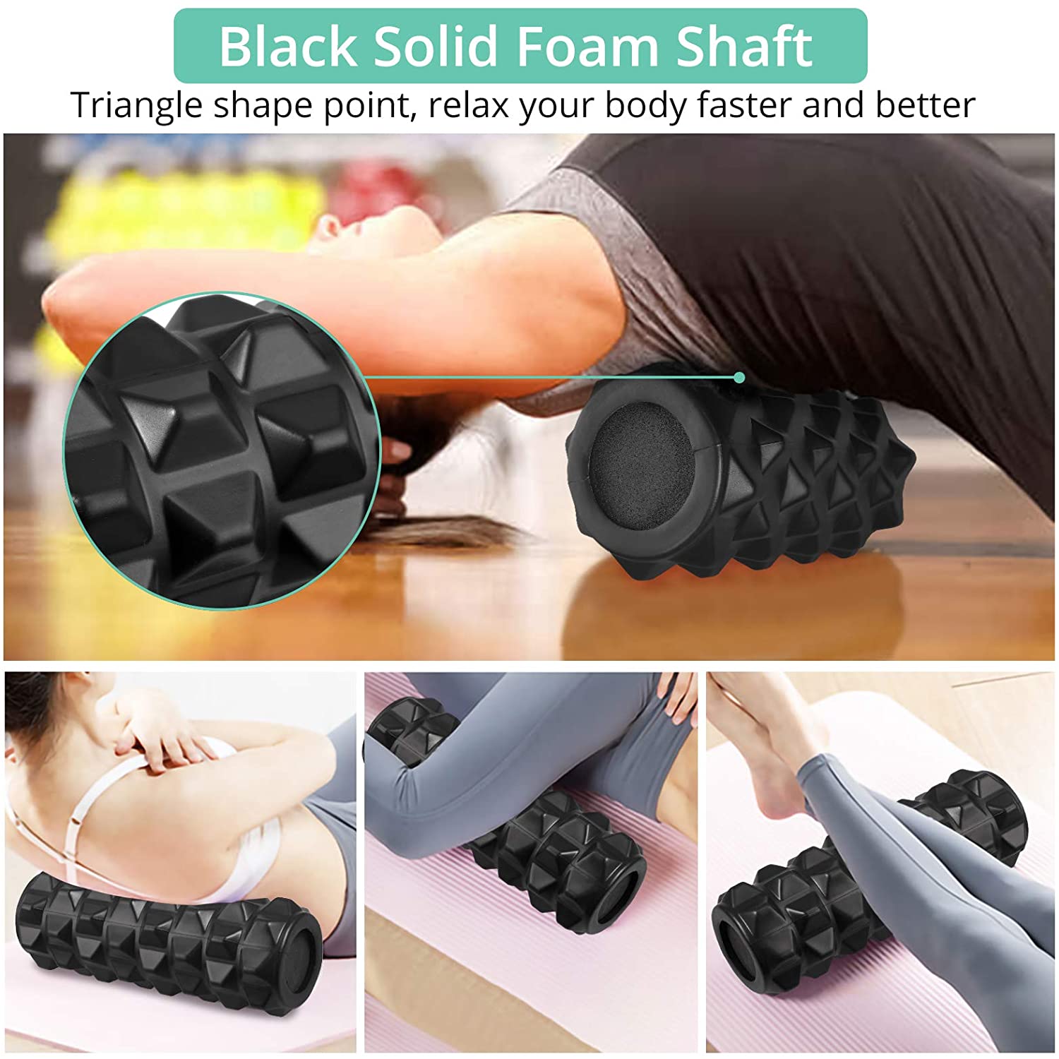 Foam Roller Set, VinTeam 6 in 1 Muscle Massage Roller Set with Foam Roller, Massage Roller Stick, Fascia Ball, Massage Spike Ball, Resistance Bands, Perfect for Yoga Pilates, Deep Tissue Massage