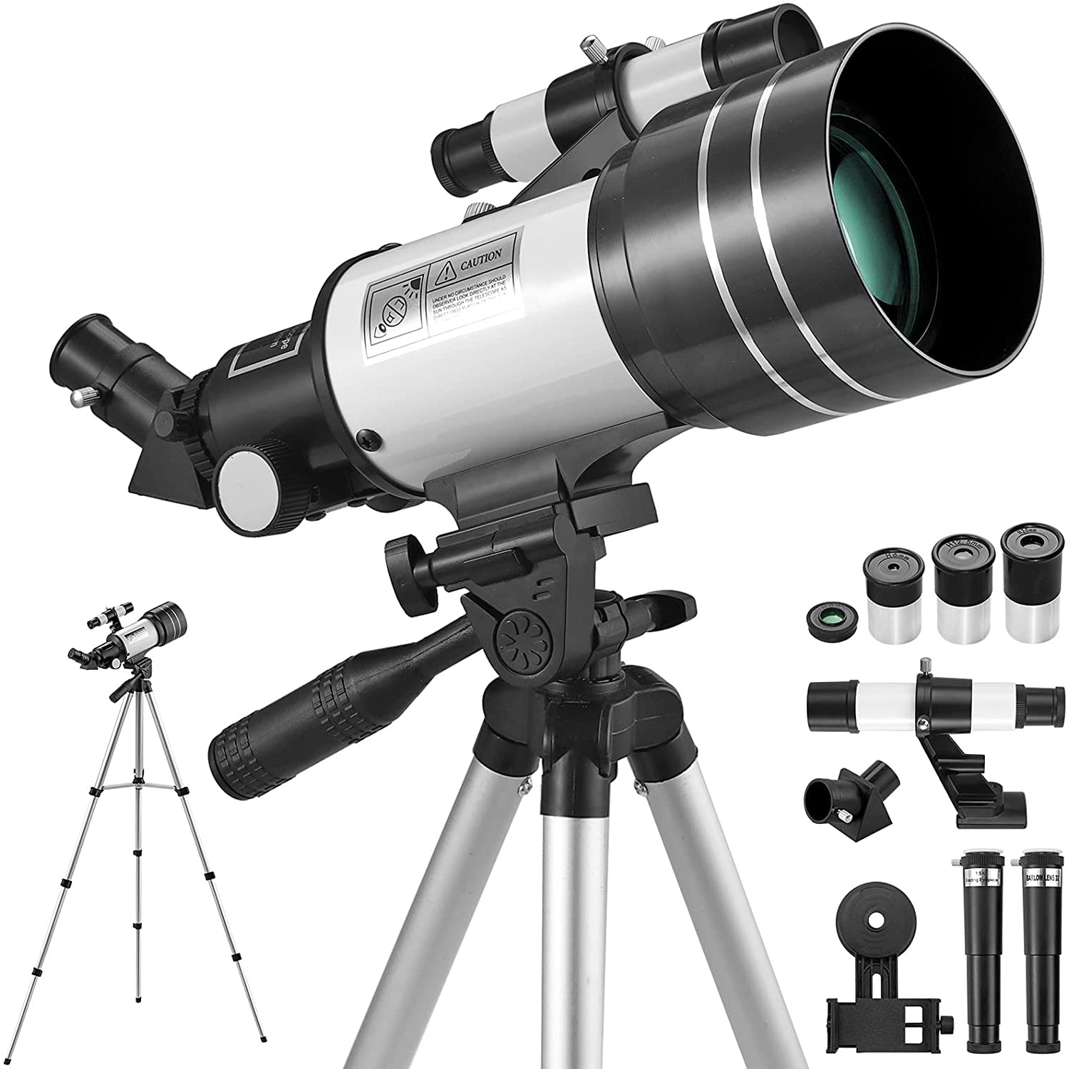 Telescope for Kids and Beginner, VinTeam Professional Astronomical Refractor Telescope with 70mm Aperture And 300mm Focal Length, Adjustable Tripod Stand, Refraction Monoculars and Mobile Phone Holder