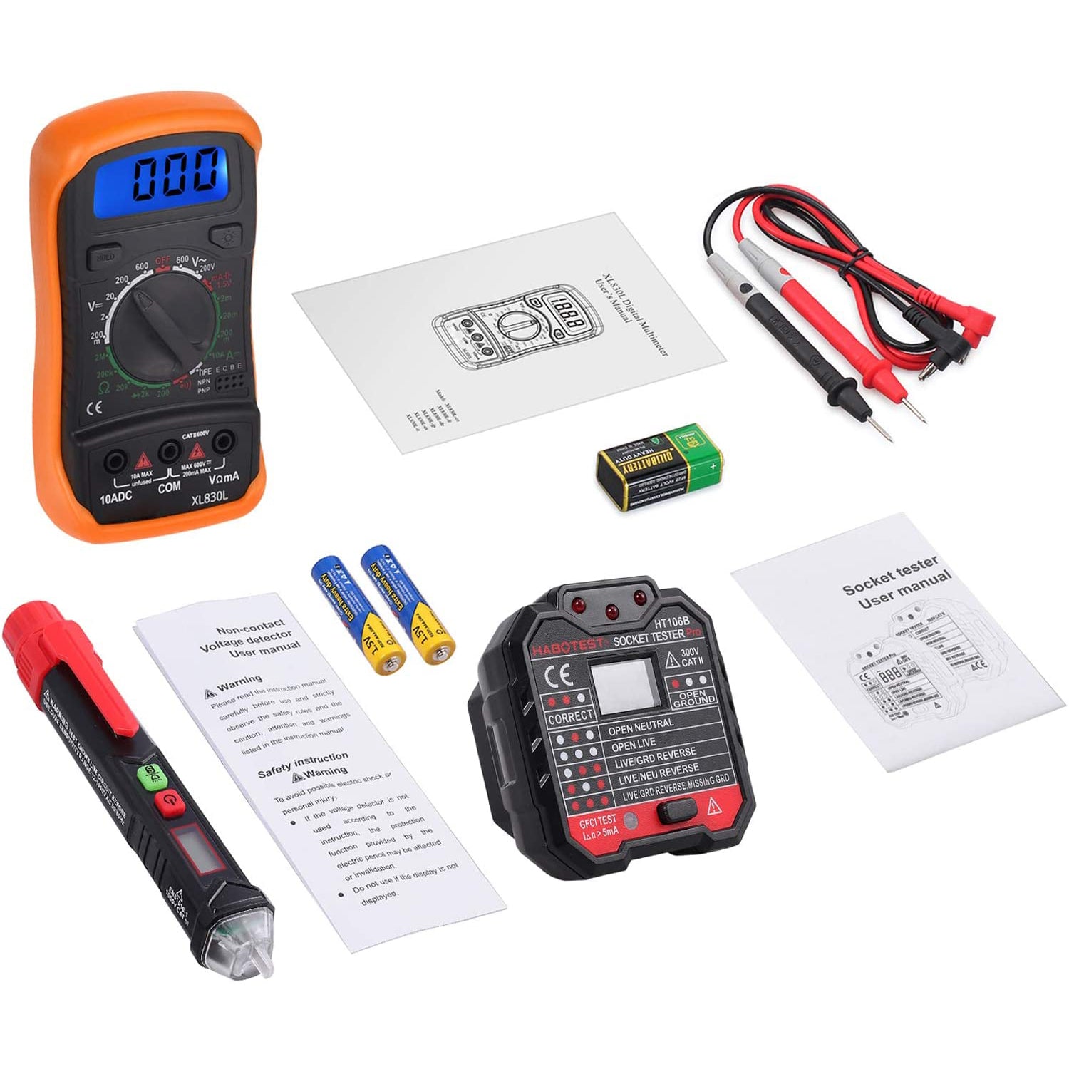 VinTeam Voltage Test Kit Digital Multimeter Non-Contact Voltage Tester Pen and Socket Tester Outlet Tester Electrical Test Kit Voltage Detector with LED Flashlight