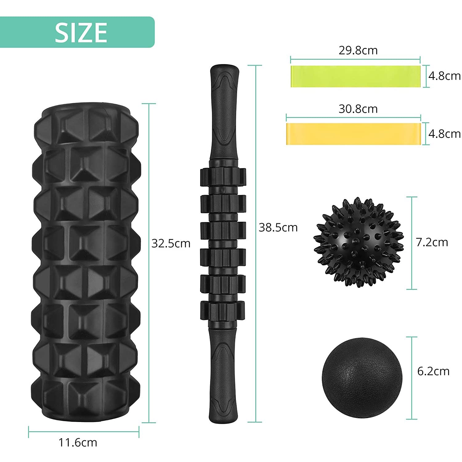 Foam Roller Set, VinTeam 6 in 1 Muscle Massage Roller Set with Foam Roller, Massage Roller Stick, Fascia Ball, Massage Spike Ball, Resistance Bands, Perfect for Yoga Pilates, Deep Tissue Massage