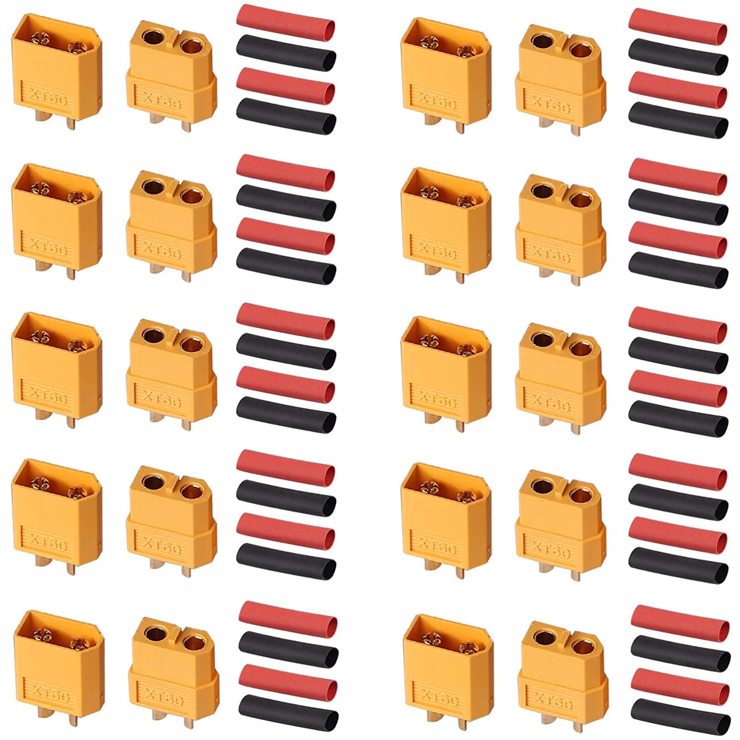 VinTeam 10 Pairs XT60 XT-60 Male Female Bullet Connectors Power Plugs with 5mm Heat Shrink Tubing for RC Lipo Battery