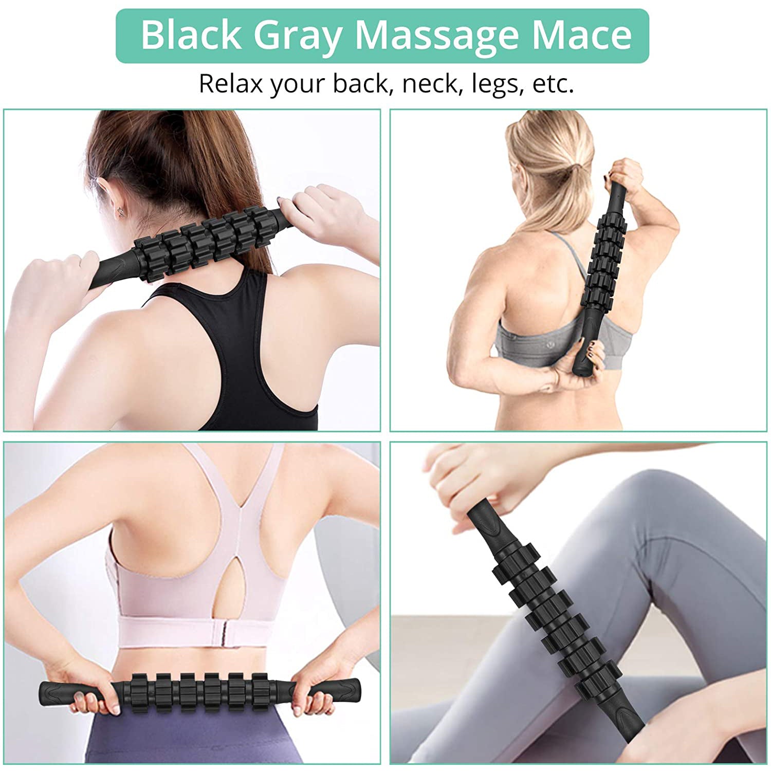 Foam Roller Set, VinTeam 6 in 1 Muscle Massage Roller Set with Foam Roller, Massage Roller Stick, Fascia Ball, Massage Spike Ball, Resistance Bands, Perfect for Yoga Pilates, Deep Tissue Massage