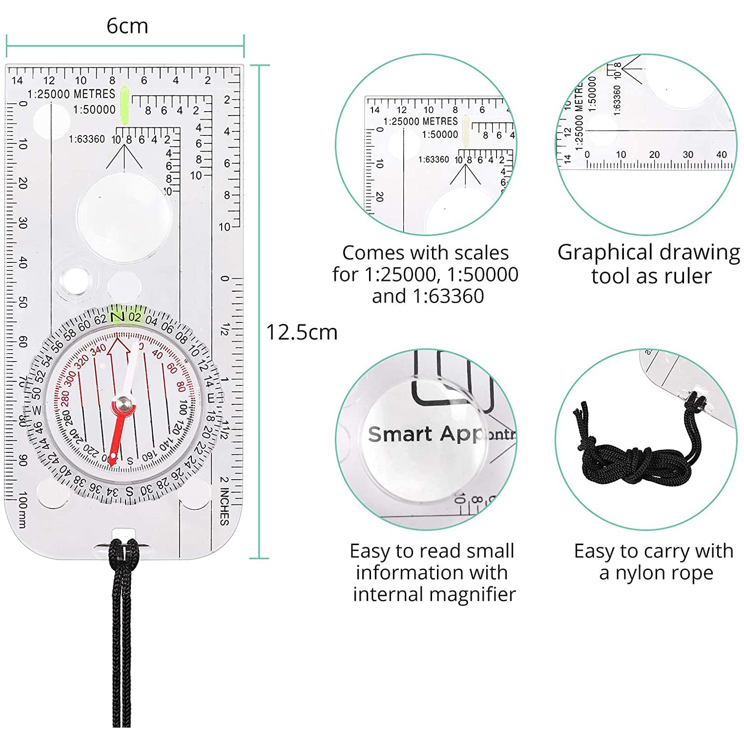 VinTeam Navigation Compass, Explorer Compass for Expedition Map Reading, Lightweight Map Ruler, Orienteering Compass with Adjustable Declination for Survival Hiking-Fully Waterproof with Carrying Bag