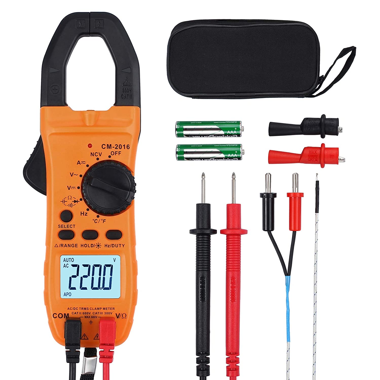 VinTeam Clamp Meter Amp Meter Digital TRMS Multimeter 6000 Counts 600A with Auto-ranging DC/AC Current AC/DC Voltage NCV Continuity Capacitance Resistance Frequency Diode Hz Test