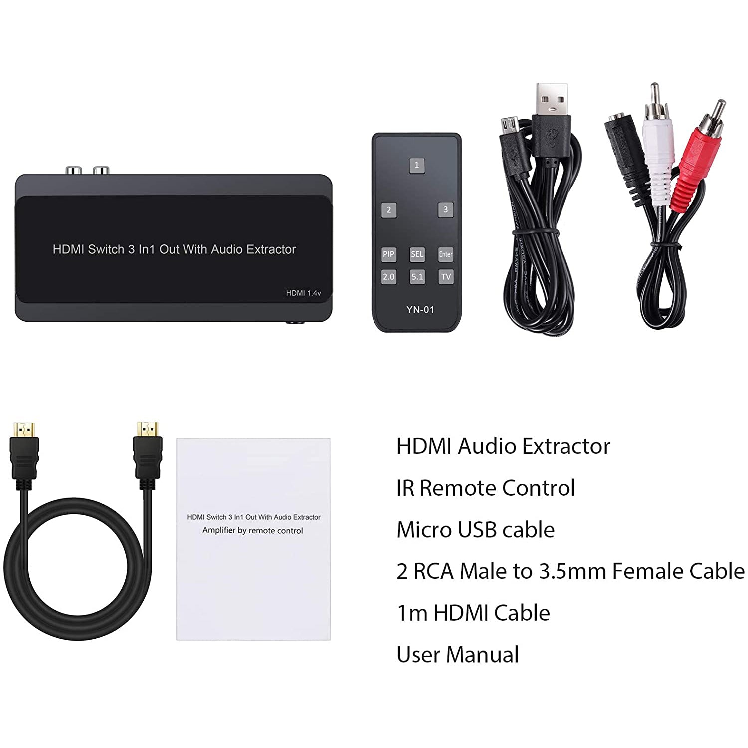 VinTeam HDMI Switch with Audio Extractor 4K 3D HDMI to HDMI and Optical Toslink SPDIF or RCA Audio Output Support PIP for DVD HD Player PS4 Etc