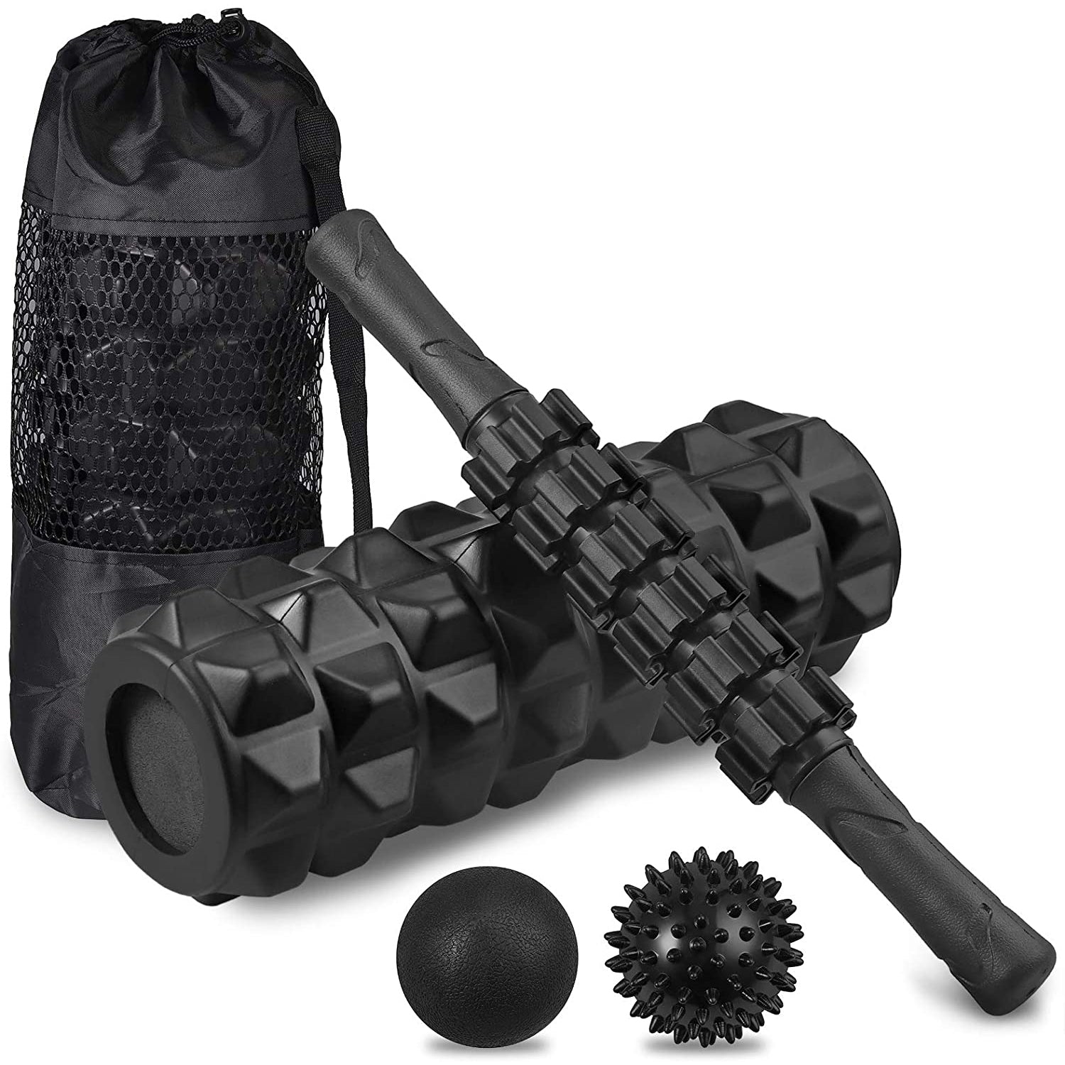 Foam Roller Set, VinTeam 6 in 1 Muscle Massage Roller Set with Foam Roller, Massage Roller Stick, Fascia Ball, Massage Spike Ball, Resistance Bands, Perfect for Yoga Pilates, Deep Tissue Massage