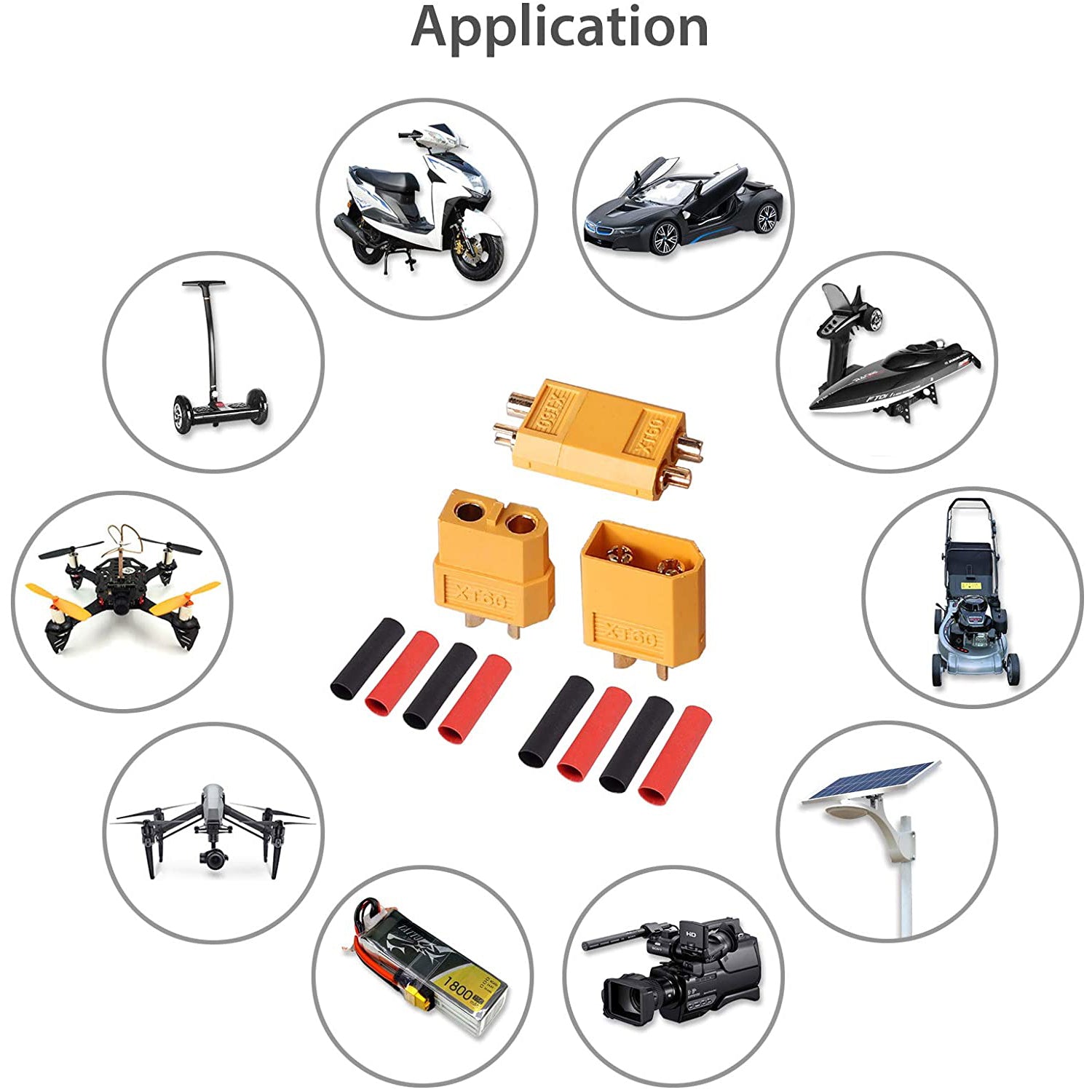 VinTeam 10 Pairs XT60 XT-60 Male Female Bullet Connectors Power Plugs with 5mm Heat Shrink Tubing for RC Lipo Battery