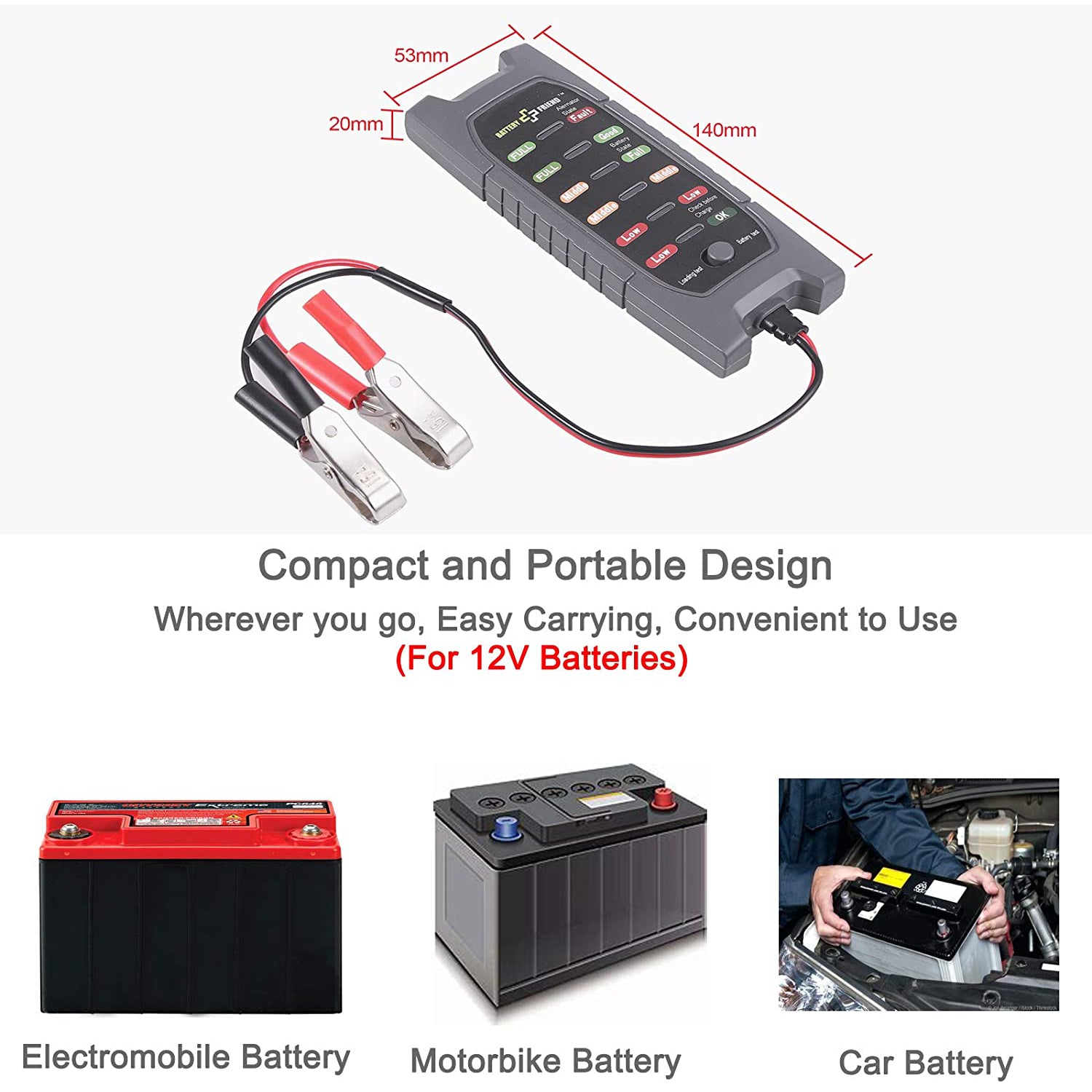 VinTeam Car Battery Tester 12V 6 LED Display Digital Alternator Tester, Multi Functions Tester for Car Motorcycle
