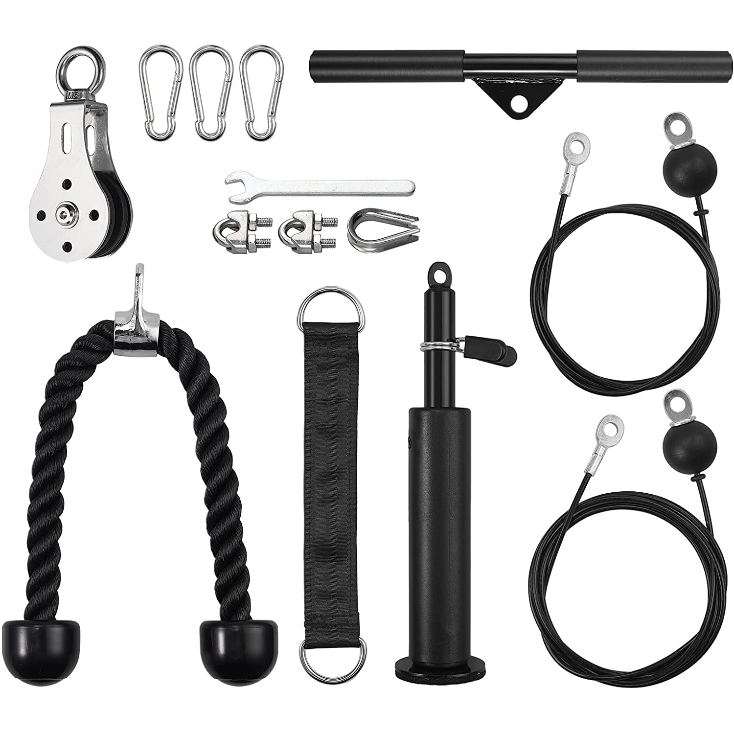 VinTeam Fitness Pulley System, Pulley Cable Machine DIY Fitness Home Gym Equipment Workout Accessories with Tricep Rope, LAT Pull Down Bar, Gym Cable for Triceps Extensions, Biceps Curl, Forearm