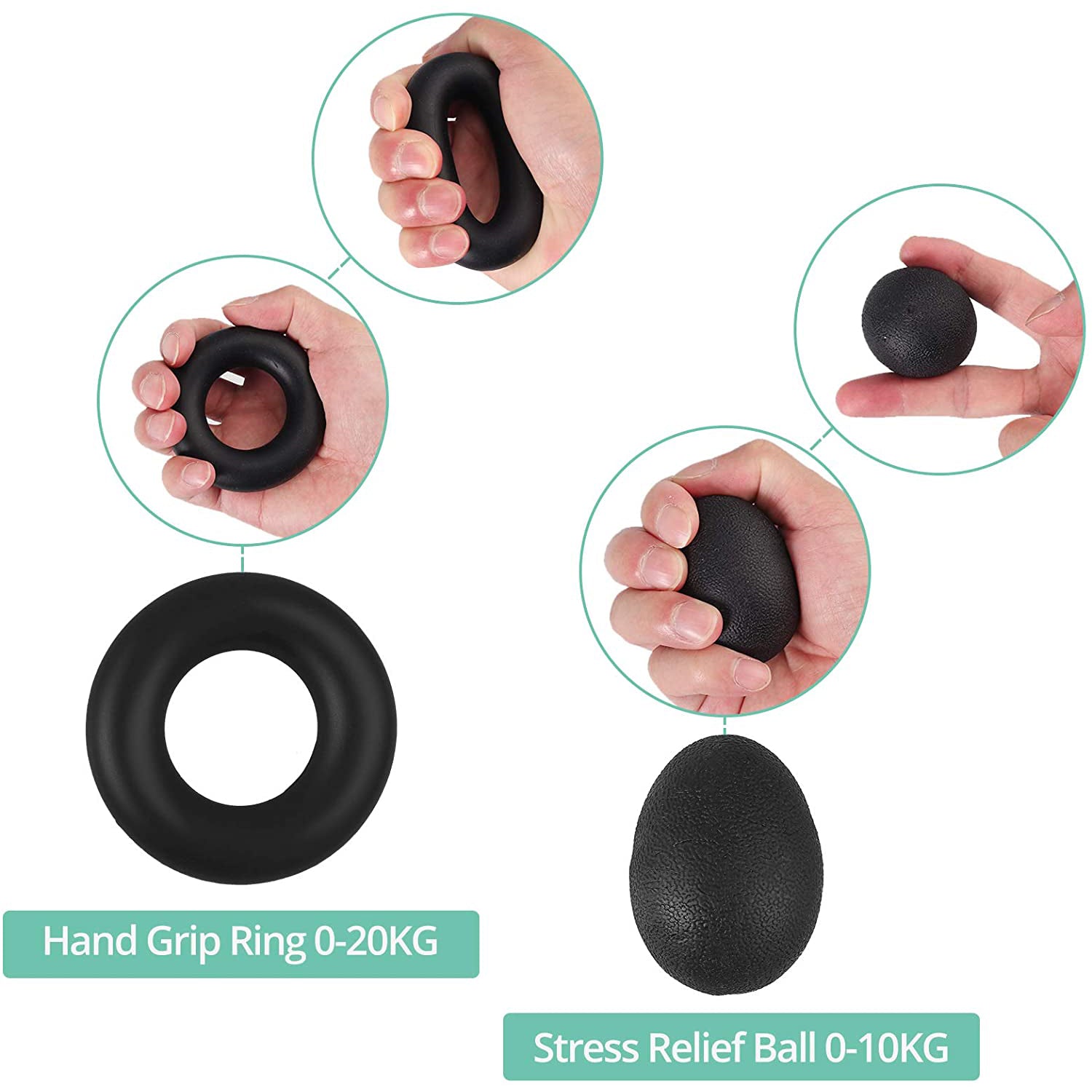 VINTEAM Hand Grip Exerciser Strengthener, 6pcs Hand Grip Strength Trainer with 5-60KG Adjustable Resistance Forearm Workout, Finger Strengthener for Hand Exercise