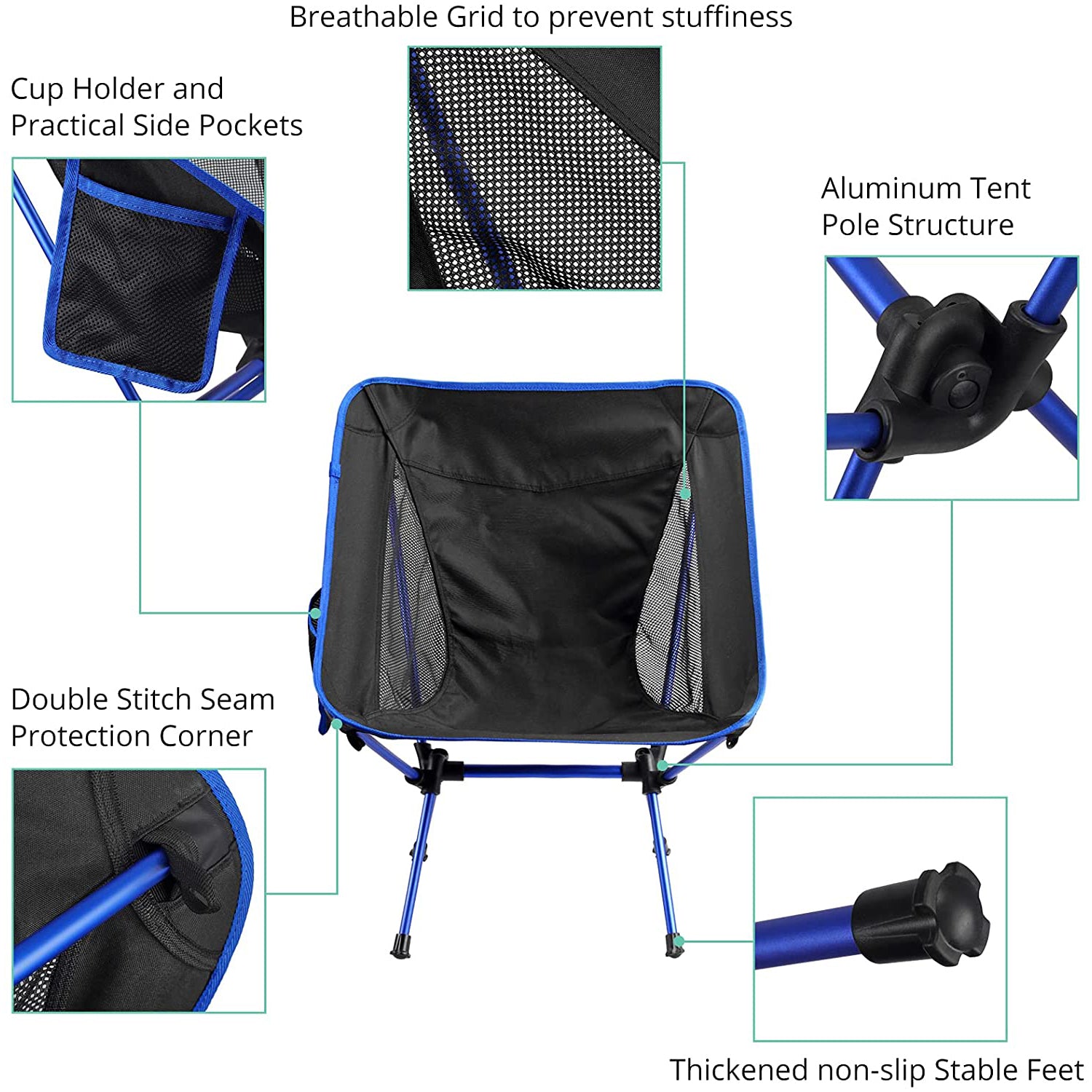 Camping Chair, VinTeam Ultralight Folding Camping Chair, Portable Compact for Outdoor Camp, Travel, Beach, Picnic, Festival, Hiking, Lightweight Backpacking