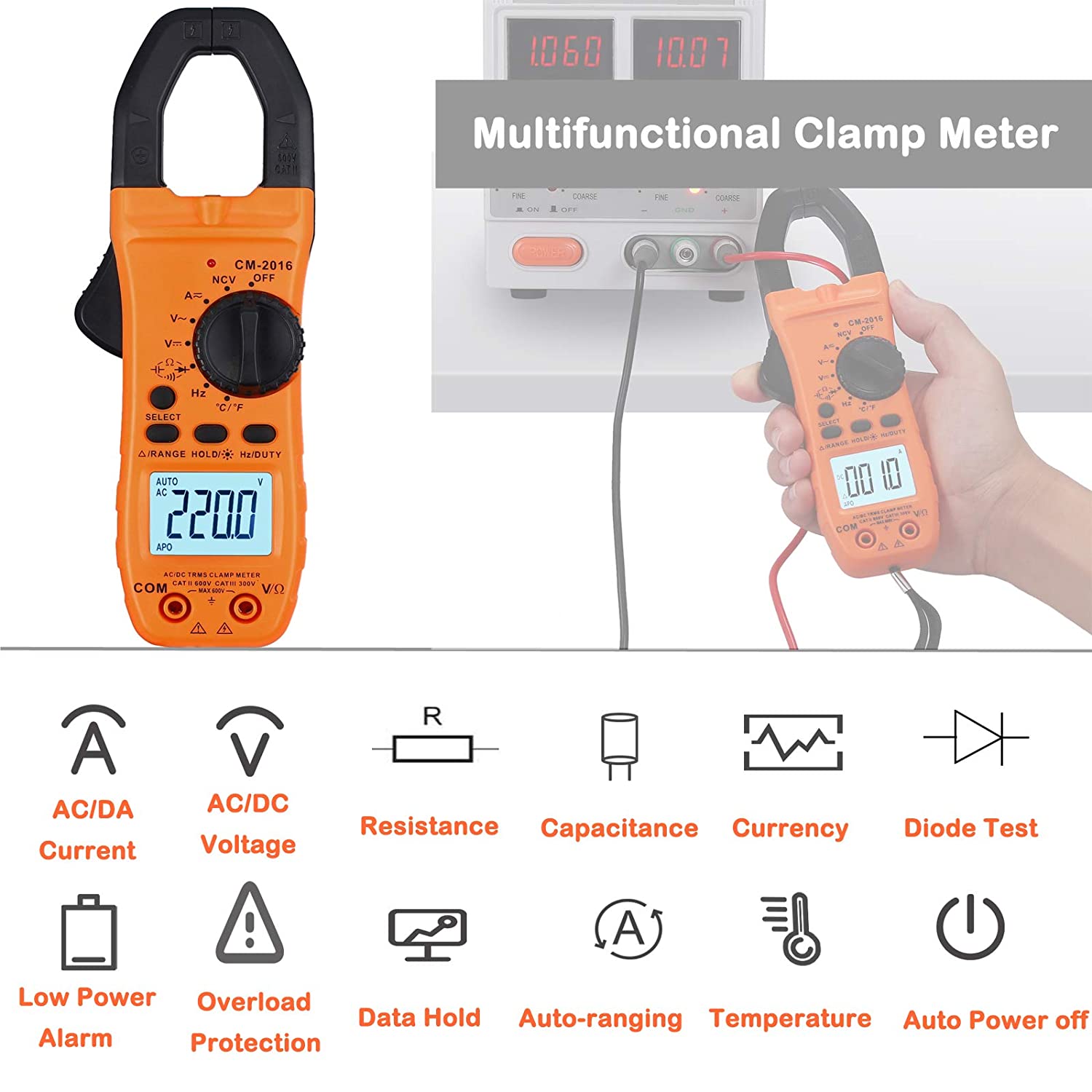 VinTeam Clamp Meter Amp Meter Digital TRMS Multimeter 6000 Counts 600A with Auto-ranging DC/AC Current AC/DC Voltage NCV Continuity Capacitance Resistance Frequency Diode Hz Test
