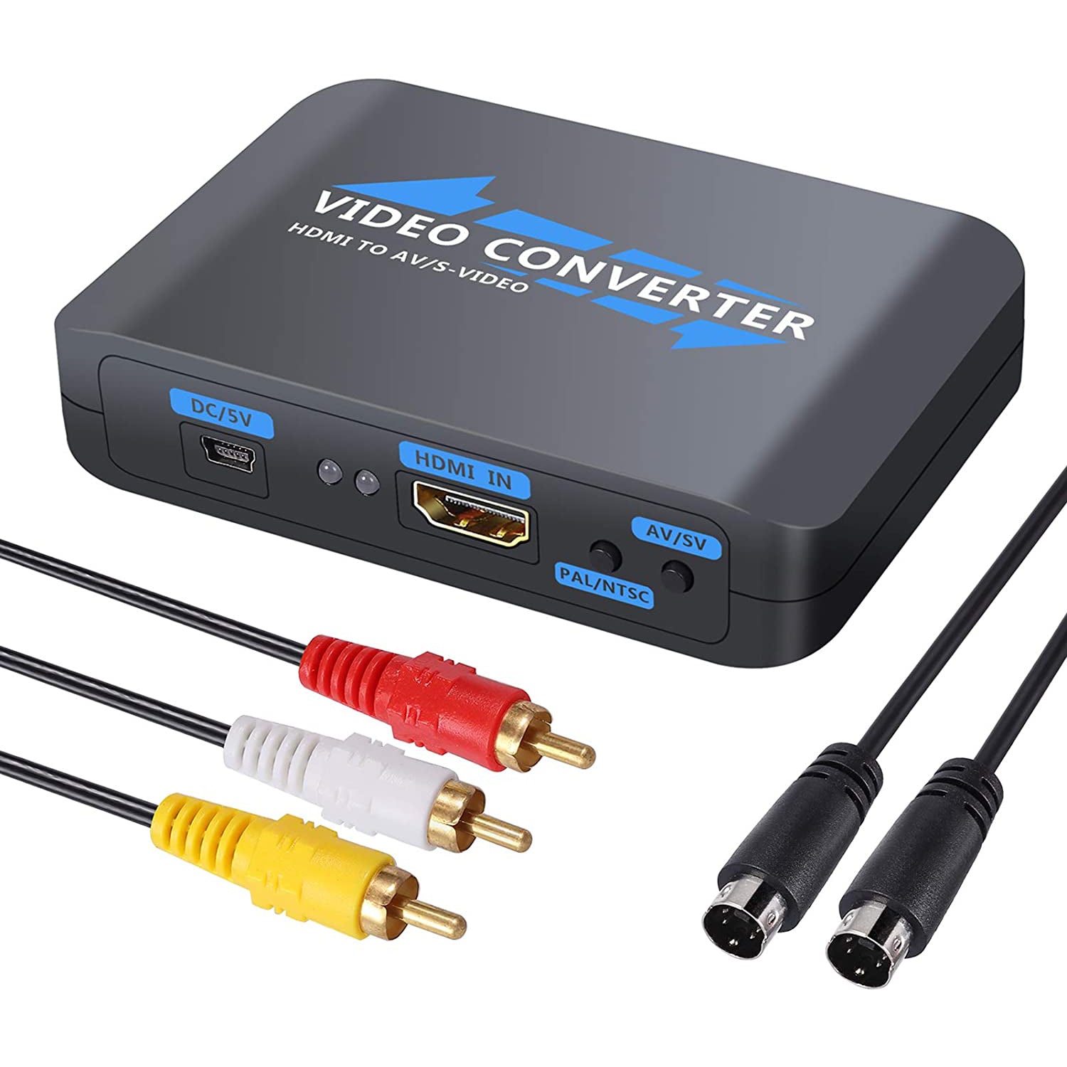 VinTeam HDMI to AV S-Video Converter 1080P HDMI to Composite 3RCA AV CVBS S-Video R/L Audio Converter Upscaler Support PAL/NTSC with RCA/S-Video Cable for PC PS3 TV STB VHS VCR Camera DVD