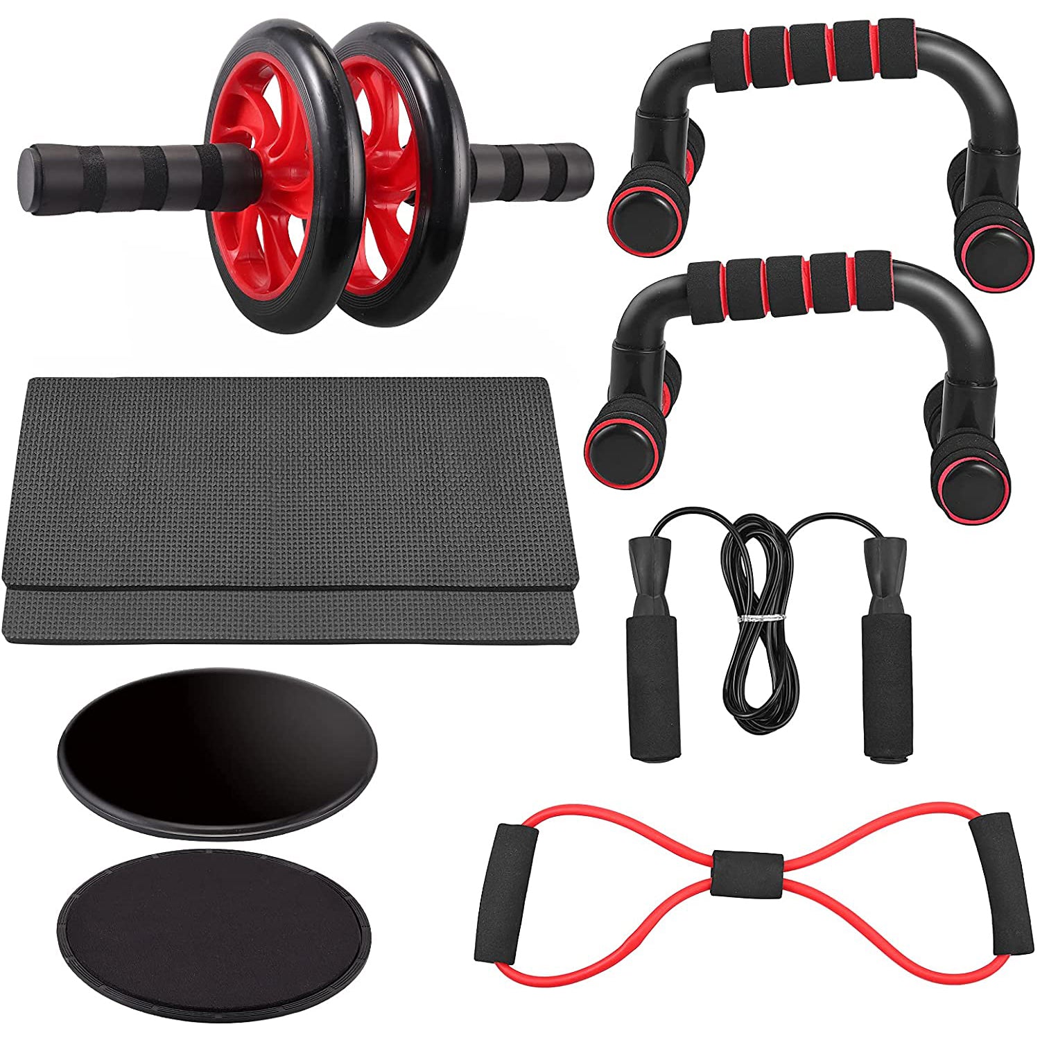 VINTEAM AB Roller Kit, 6-in-1 Wheel Rollers Set with Push-Up Bars, Jump Rope, Knee Pad, Resistance Band, Portable Fitness Equipment for Home & Gym Abdominal Core Exercise Strength Training Workout
