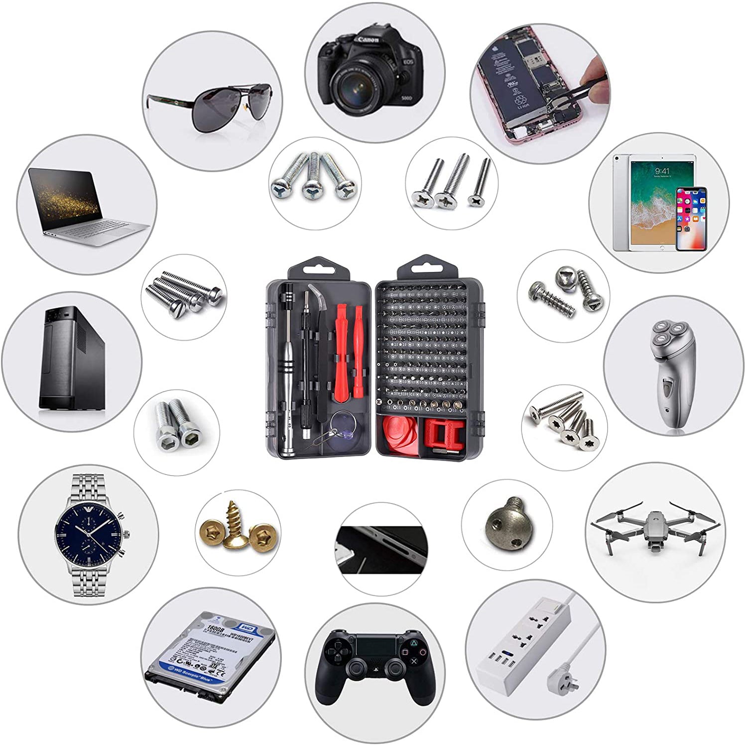 VinTeam Screwdriver Set 115 in 1 Precision Screwdriver Repair Tool Kit Magnetic Professional Removable Tool for iPhone X, 8, 7/ Cellphone/Computer/Tablet/Game Console/Electronic etc