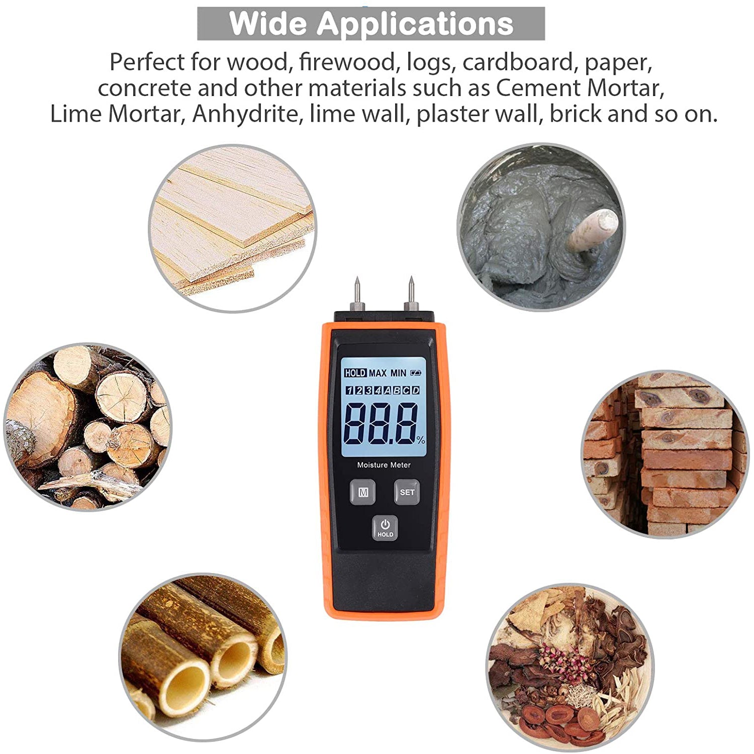 VinTeam Wood Moisture Meter Digital Moisture Detector LCD Moisture Tester with 2 Test Pins Water Leak Detector Damp Tester for Wood Building Material Firewood Walls Paper Floor Cement Mortar