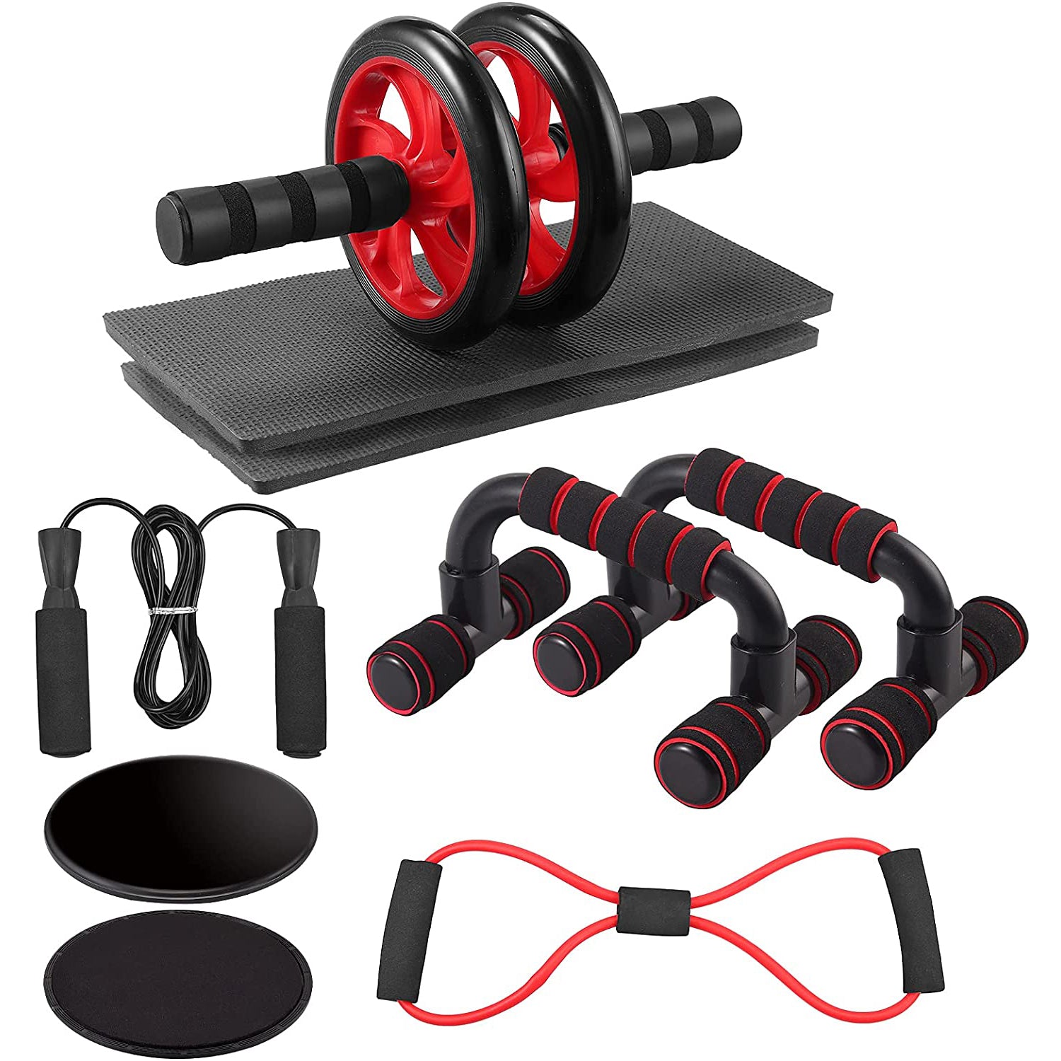 VINTEAM AB Roller Kit, 6-in-1 Wheel Rollers Set with Push-Up Bars, Jump Rope, Knee Pad, Resistance Band, Portable Fitness Equipment for Home & Gym Abdominal Core Exercise Strength Training Workout