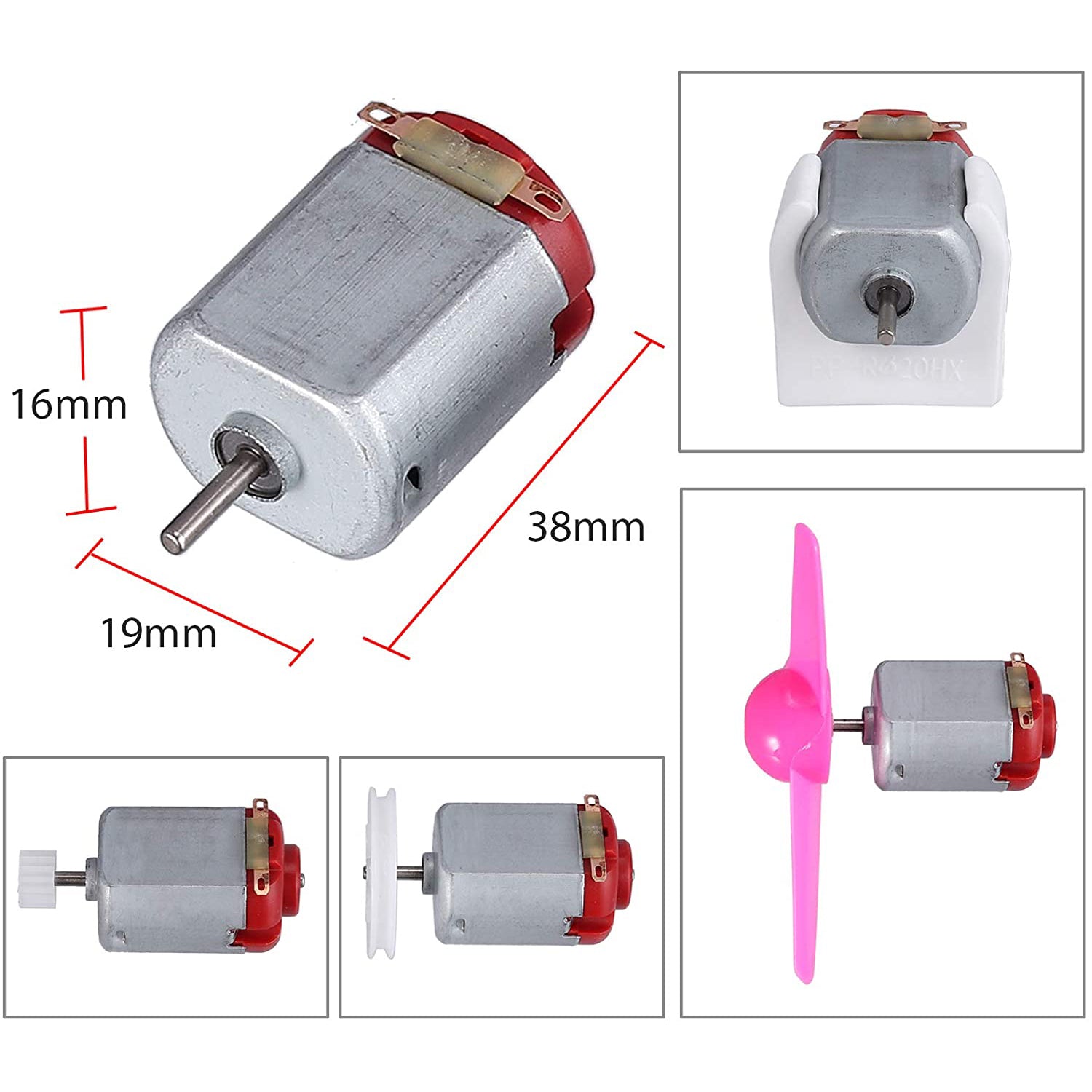 VinTeam 6 Set DC Motor Kit, Rectangular Electric 1.5-3V 24000RPM Mini Motor with 86 Pcs Plastic Gears, Motor Mounting Bracket,Boat Rocker Switch, Shaft Propeller for DIY Science Projects