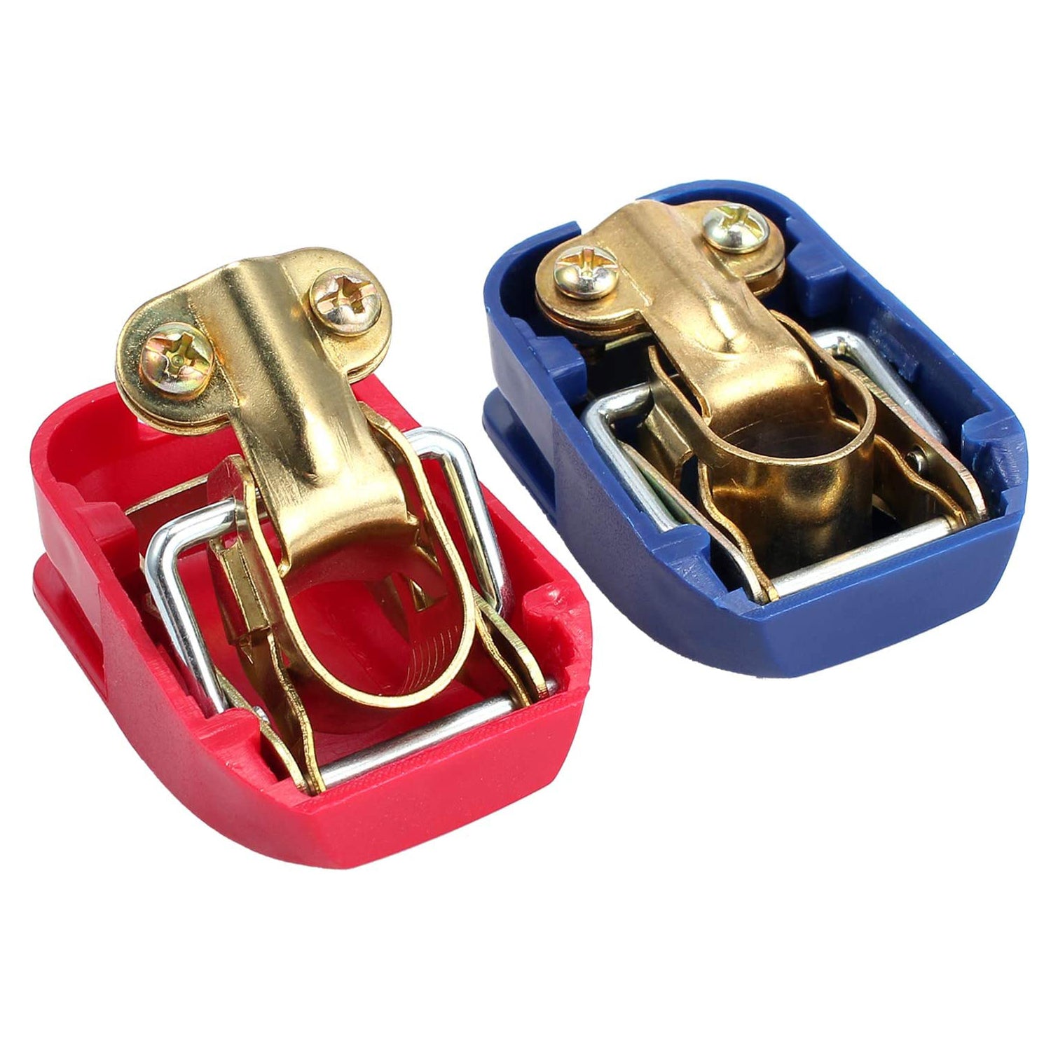 VinTeam 2 Pairs Quick Release Battery Terminal Connectors Quick Disconnect Terminals Brass Battery Terminal Clamps with Red (+) and Blue (-) Cover for Top Post Battery