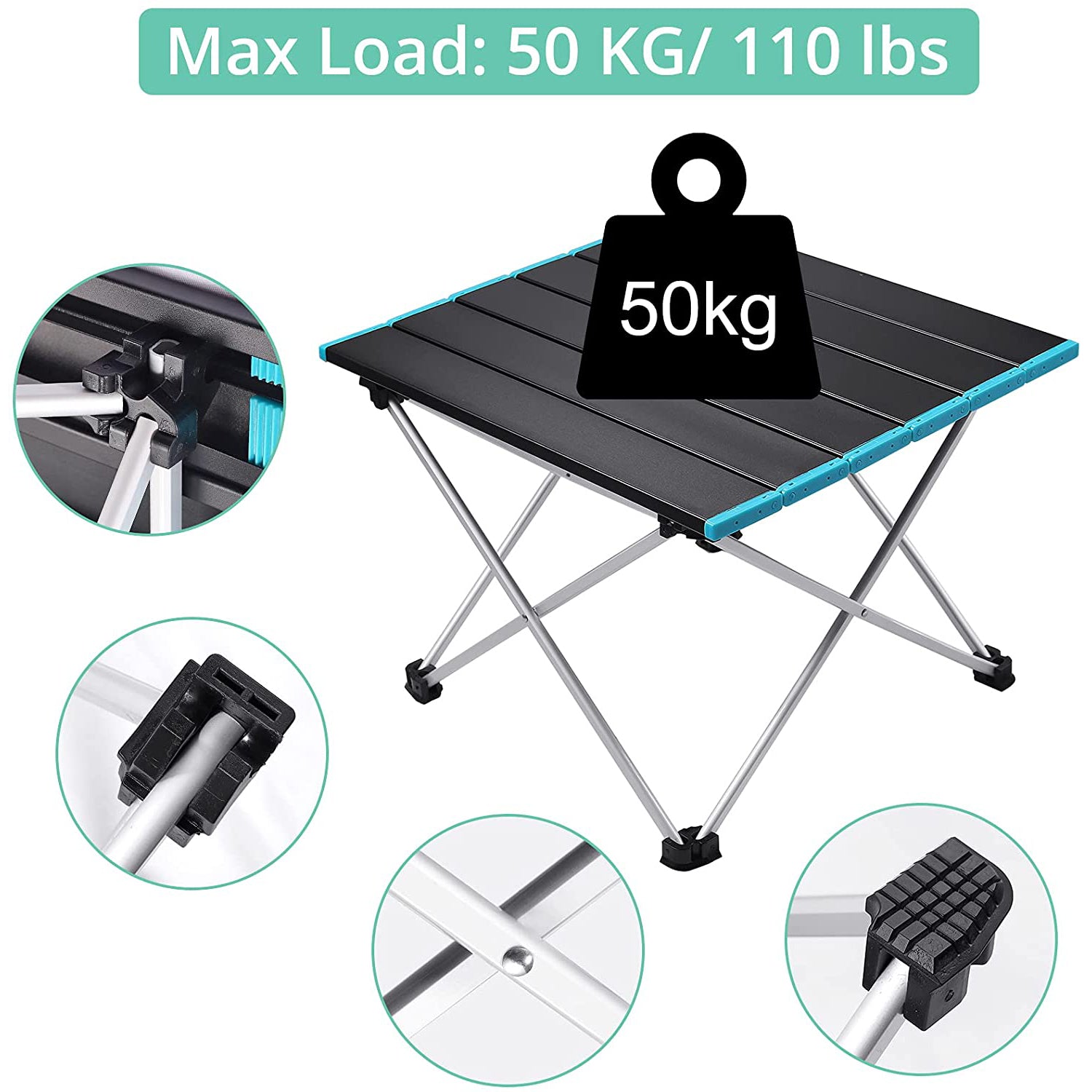 VINTEAM Portable Camping Table, Ultralight Aluminum Folding Picnic Table with Carrying Bag for Outdoor, Camping, Picnic, BBQ, Beach, Finishing (Small)