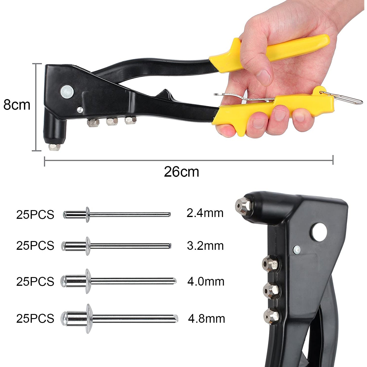 VinTeam Professional Pop Rivet Gun with 200 Rivets Hand Repair Tools Riveter, Heavy Duty Hand Riveter Set for Metal, Wooden and Plastic