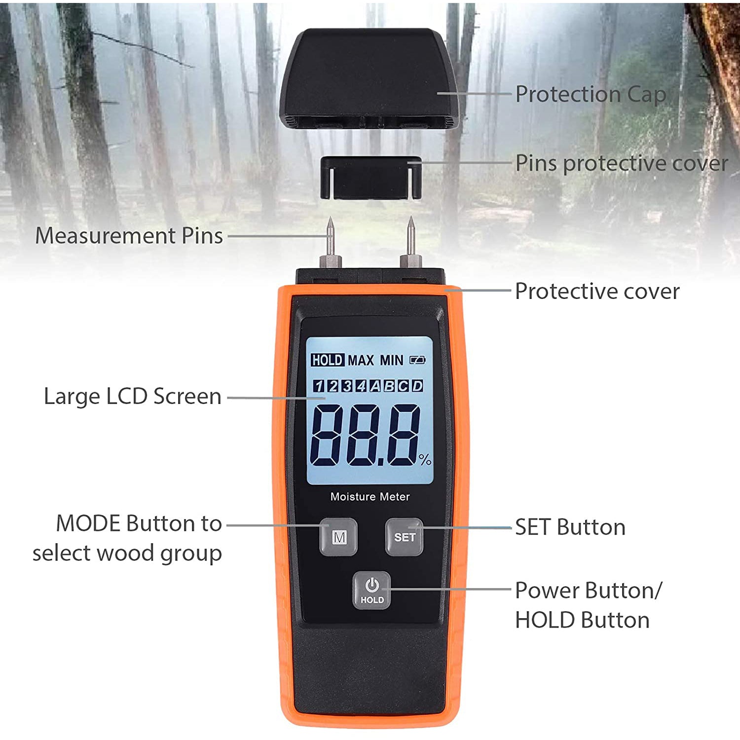 VinTeam Wood Moisture Meter Digital Moisture Detector LCD Moisture Tester with 2 Test Pins Water Leak Detector Damp Tester for Wood Building Material Firewood Walls Paper Floor Cement Mortar