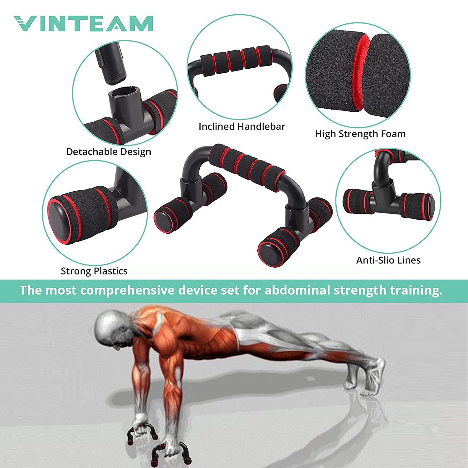 VINTEAM AB Roller Kit, 6-in-1 Wheel Rollers Set with Push-Up Bars, Jump Rope, Knee Pad, Resistance Band, Portable Fitness Equipment for Home & Gym Abdominal Core Exercise Strength Training Workout