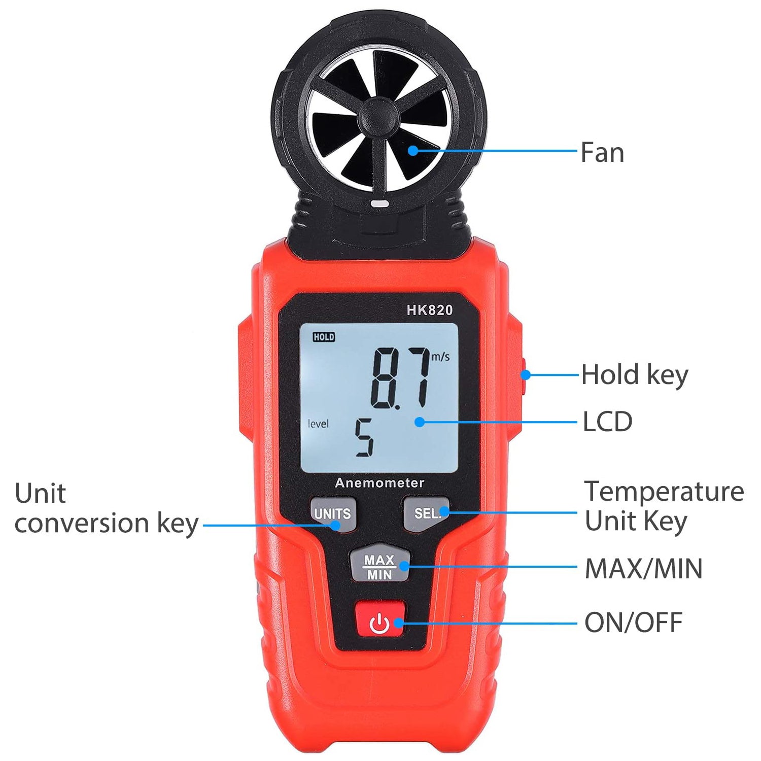VinTeam Digital Anemometer Wind Speed Meter Wind Gauge Weather Monitor Handheld Anemometer with Backlit Support Wind Temperature Air Volume Measuring for Windsurfing Sailing Surfing Fishing Kite Flyin