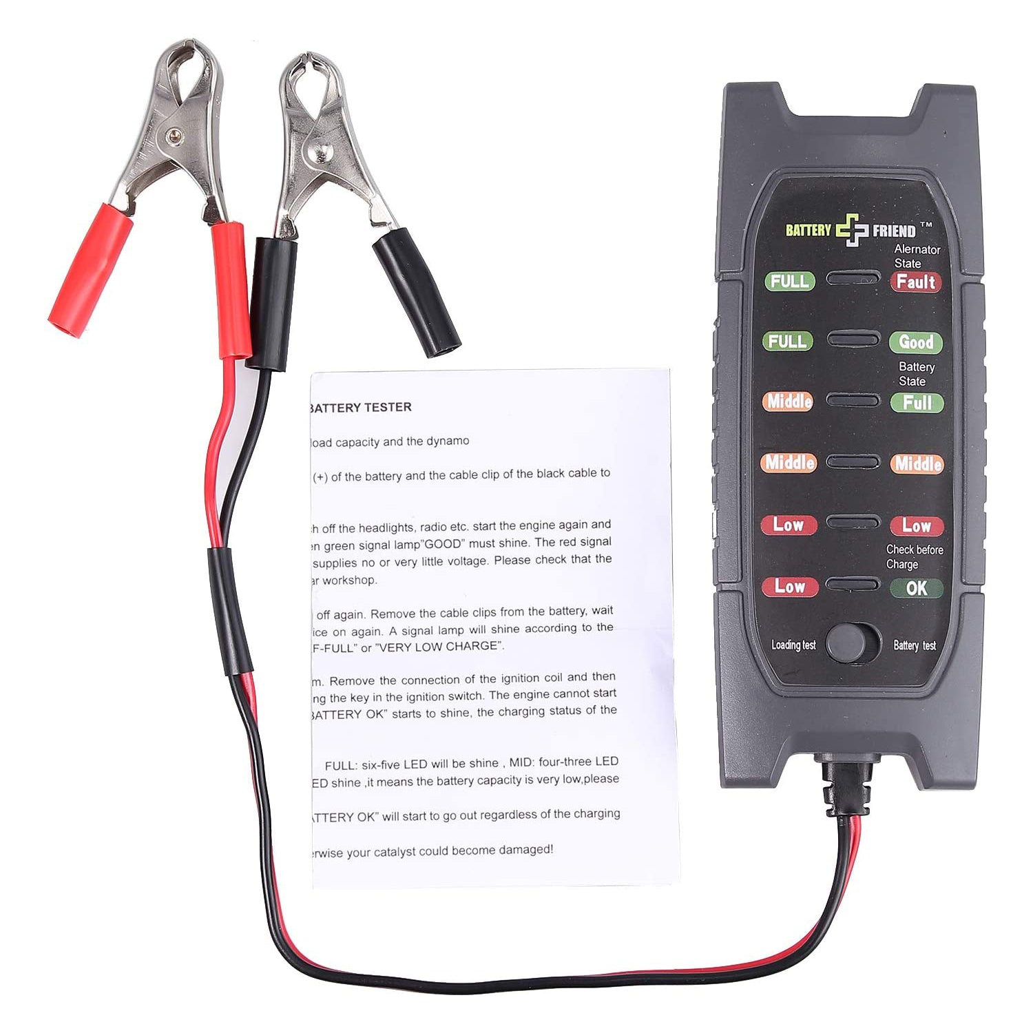 VinTeam Car Battery Tester 12V 6 LED Display Digital Alternator Tester, Multi Functions Tester for Car Motorcycle