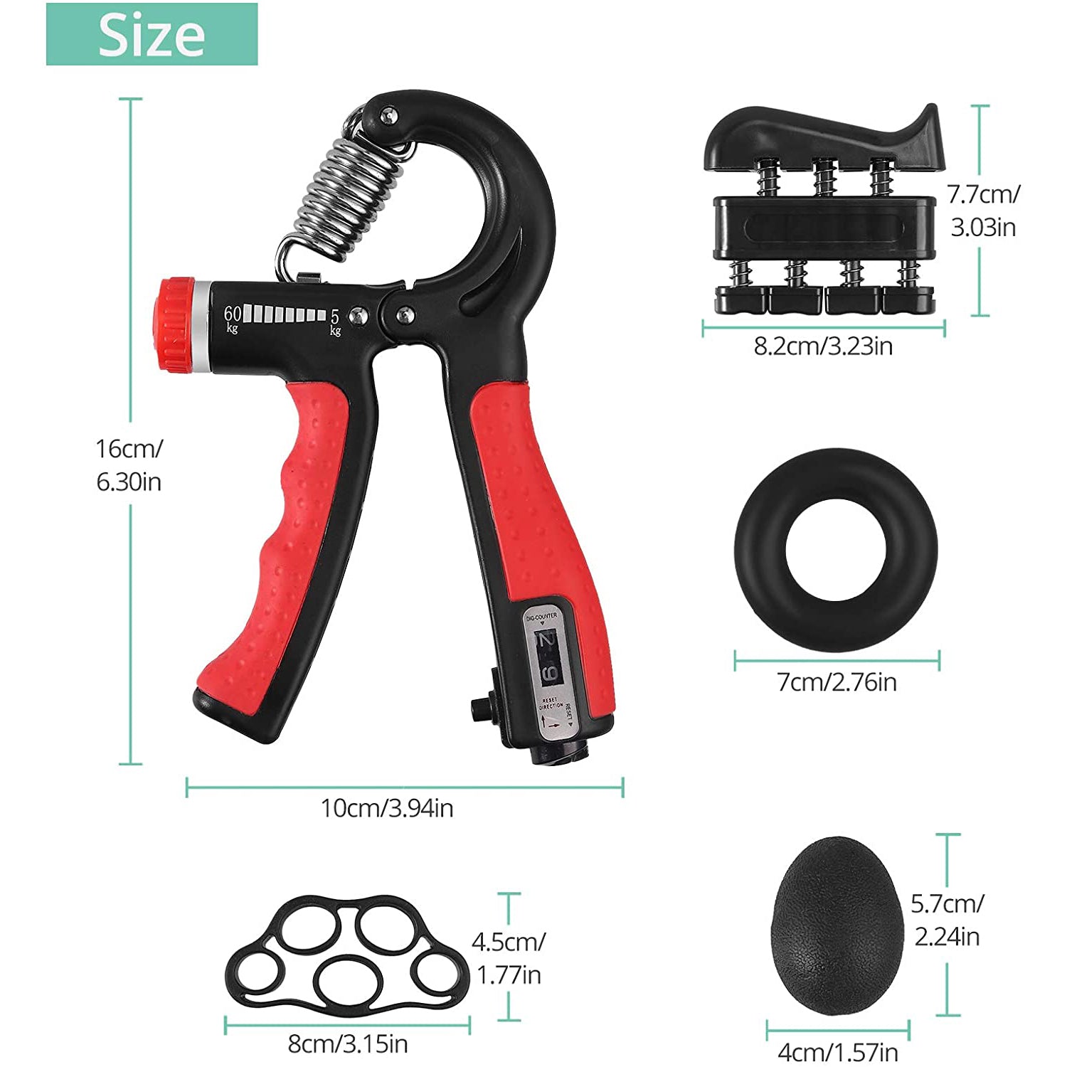 VINTEAM Hand Grip Exerciser Strengthener, 6pcs Hand Grip Strength Trainer with 5-60KG Adjustable Resistance Forearm Workout, Finger Strengthener for Hand Exercise