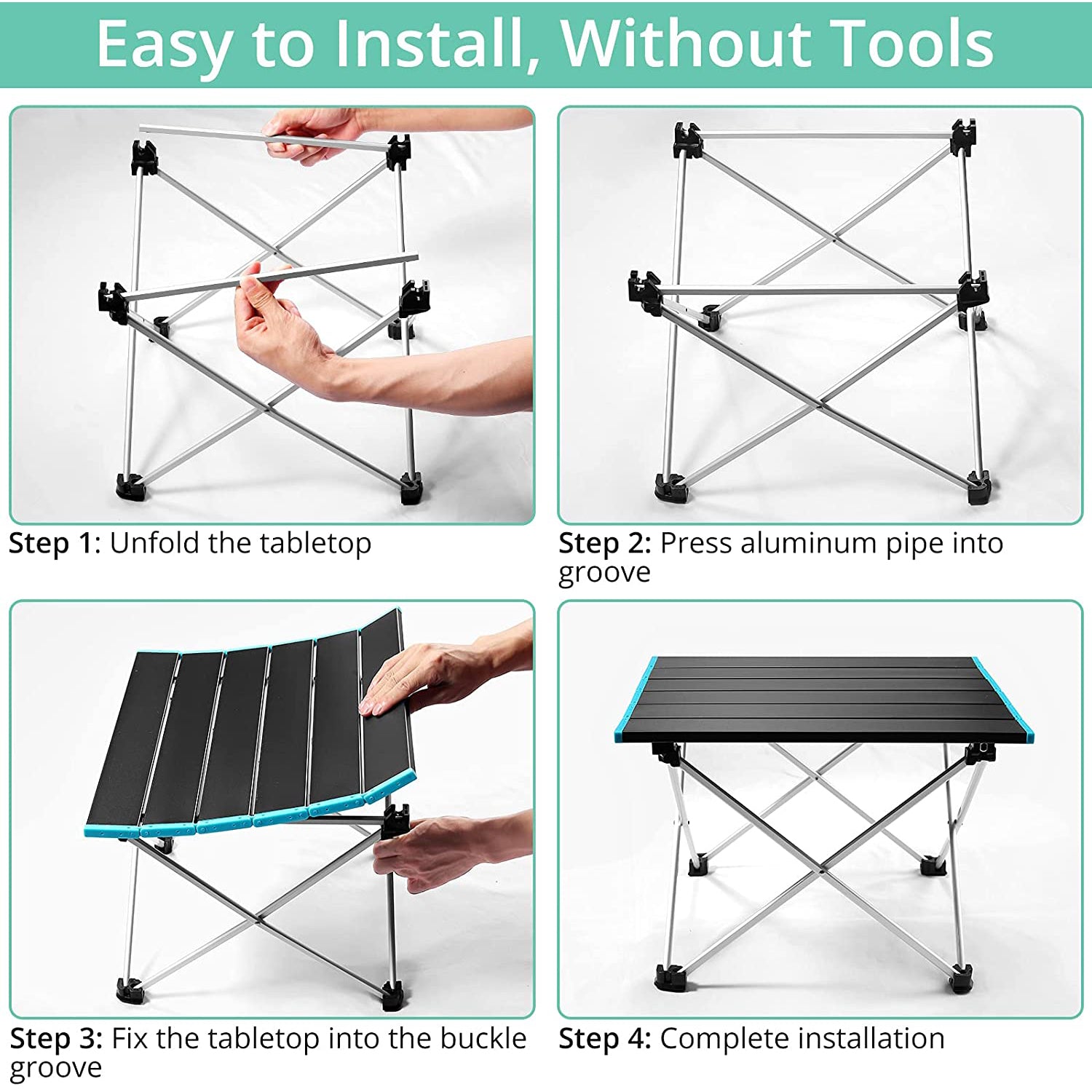 VINTEAM Portable Camping Table, Ultralight Aluminum Folding Picnic Table with Carrying Bag for Outdoor, Camping, Picnic, BBQ, Beach, Finishing (Small)