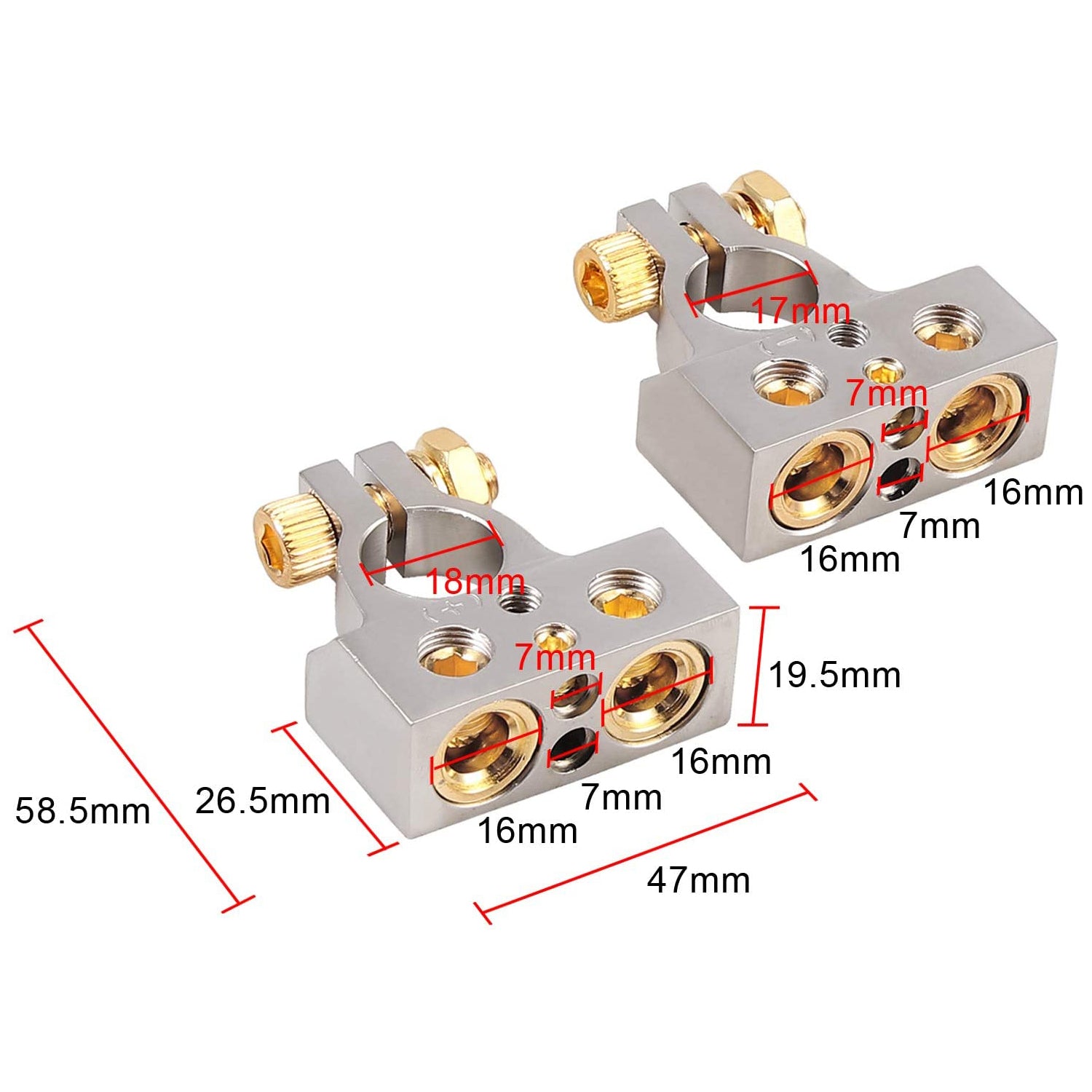 VinTeam Car Battery Terminal Connectors Kit 0/4/8 Or 10 Gauge AWG Positive & Negative Battery Terminal Clamp and Shims (Pair)+/- Battery Terminals for Car Auto Caravan Marine Boat Motorhome